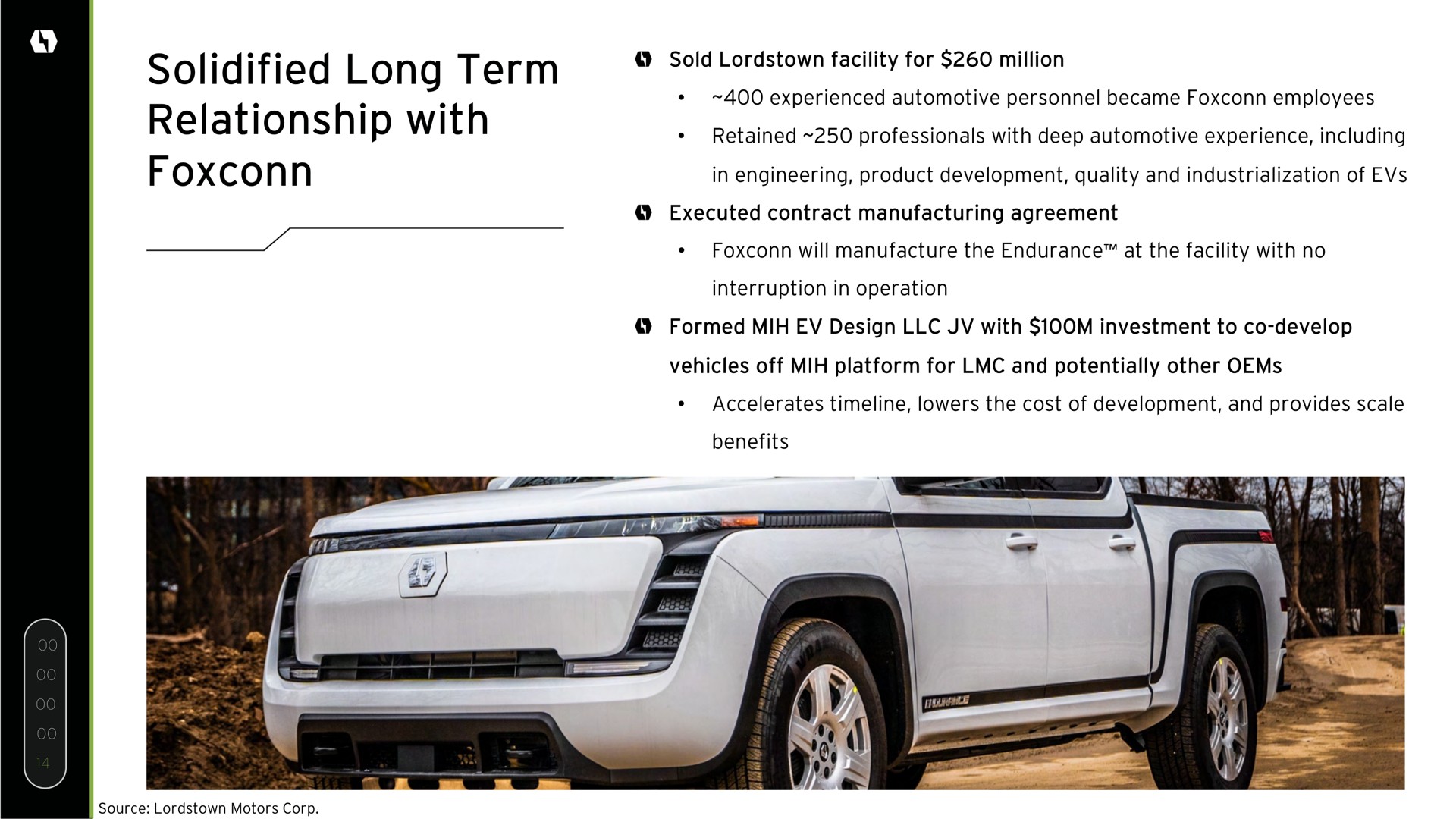 solidified long term relationship with | Lordstown Motors