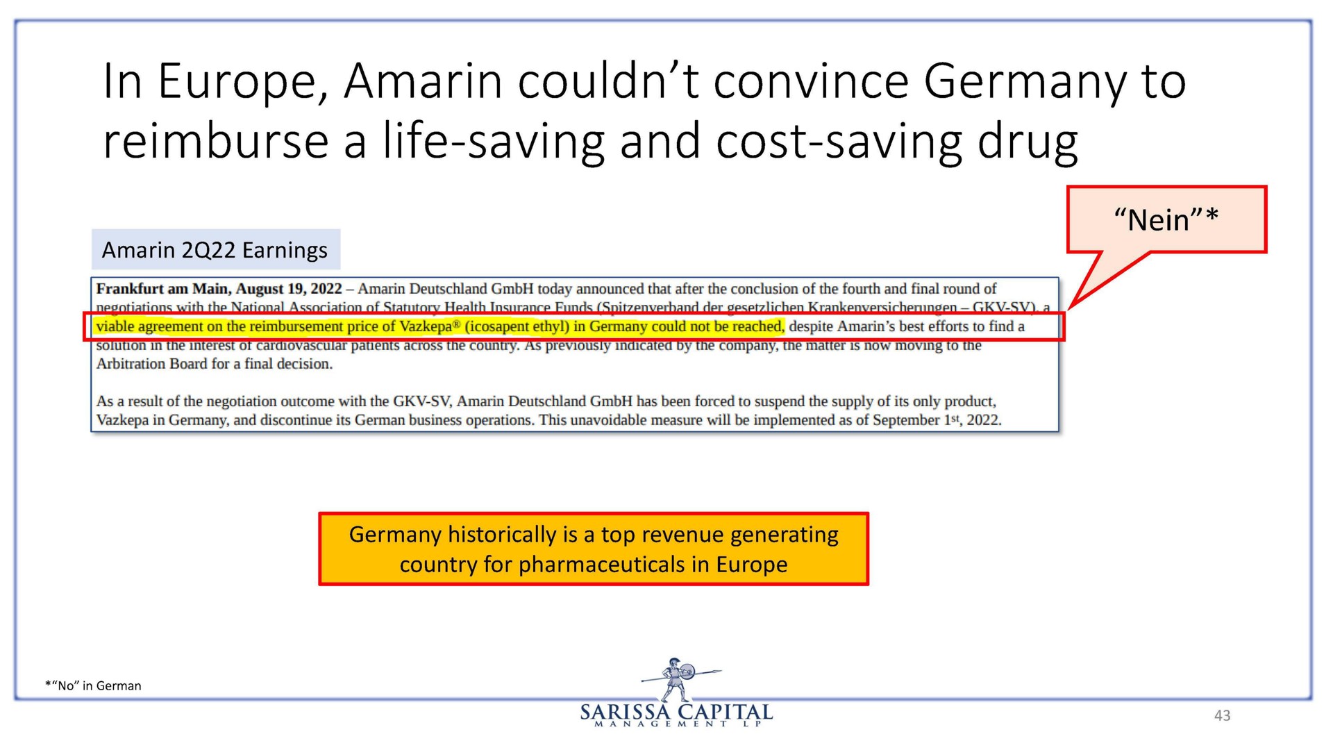 in amarin convince to reimburse a life saving and cost saving drug | Sarissa Capital