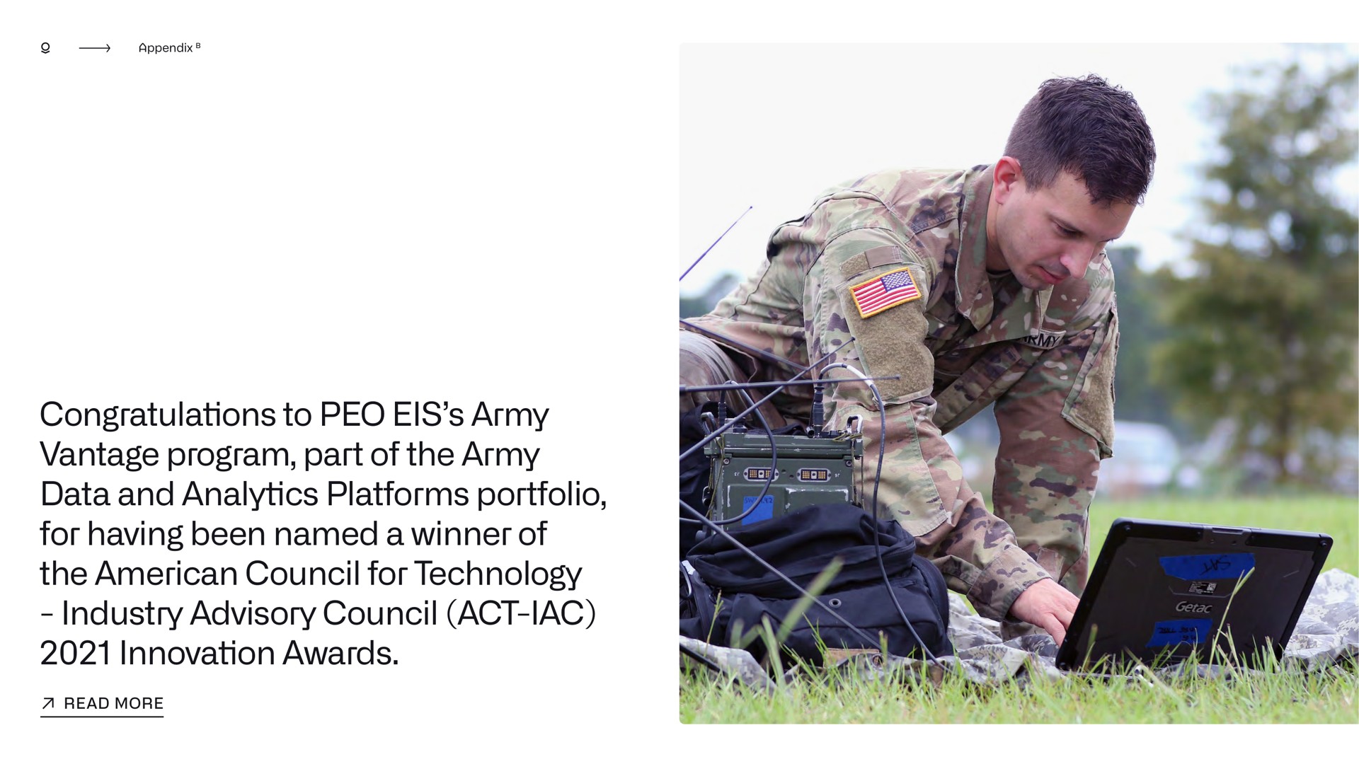 congratulations to army vantage program part of the army data and analytics platforms portfolio for having been named a winner of the council for technology industry advisory council act innovation awards | Palantir