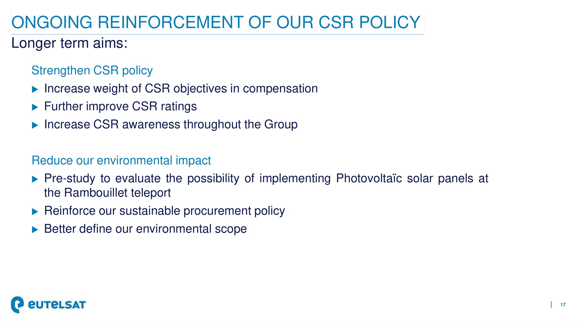 ongoing reinforcement of our policy i | Eutelsat