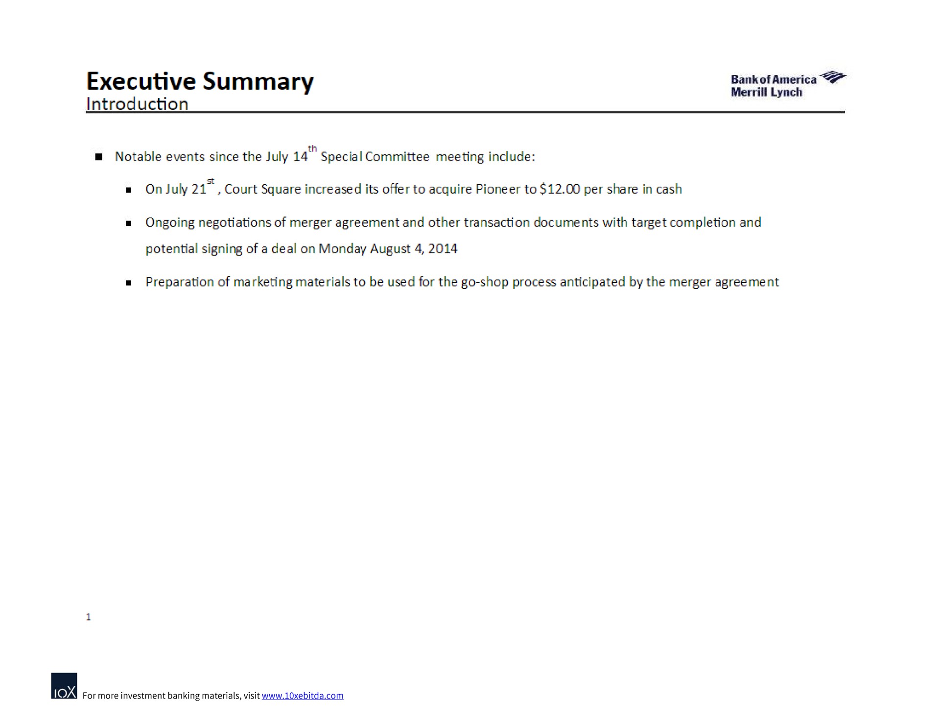 executive summary introduction | Bank of America