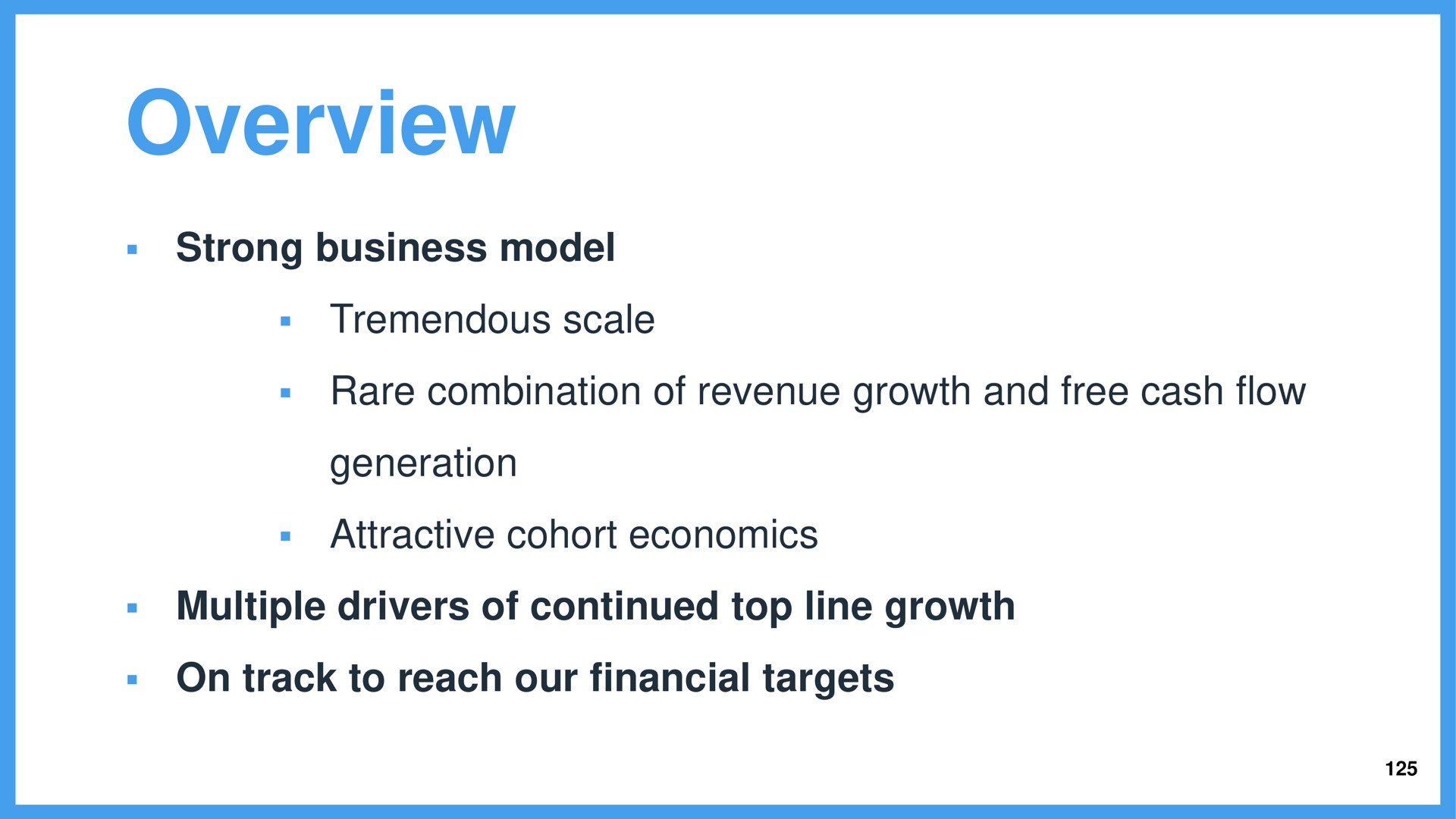 overview strong business model tremendous scale attractive cohort economics on track to reach our financial targets multiple drivers of continued top line growth | Wix