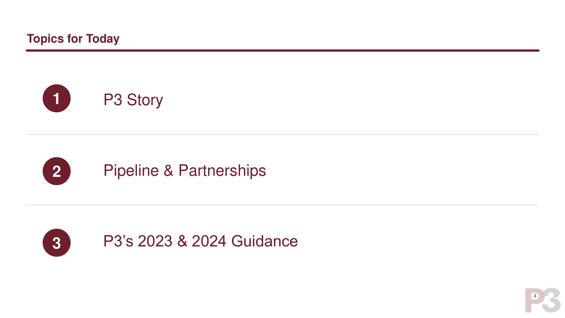 topics for today story pipeline partnerships guidance | P3 Health Partners