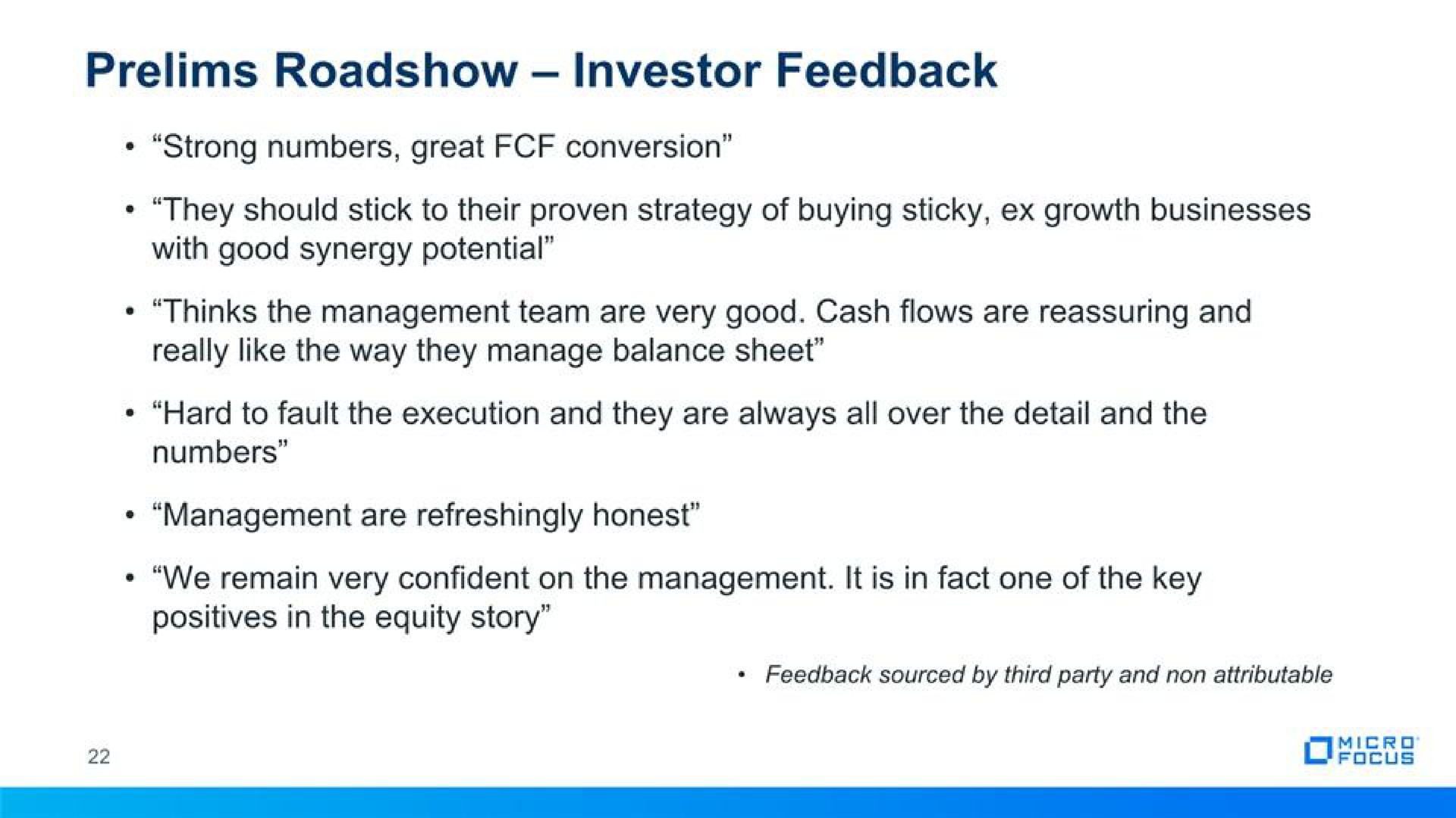 prelims investor feedback | Micro Focus