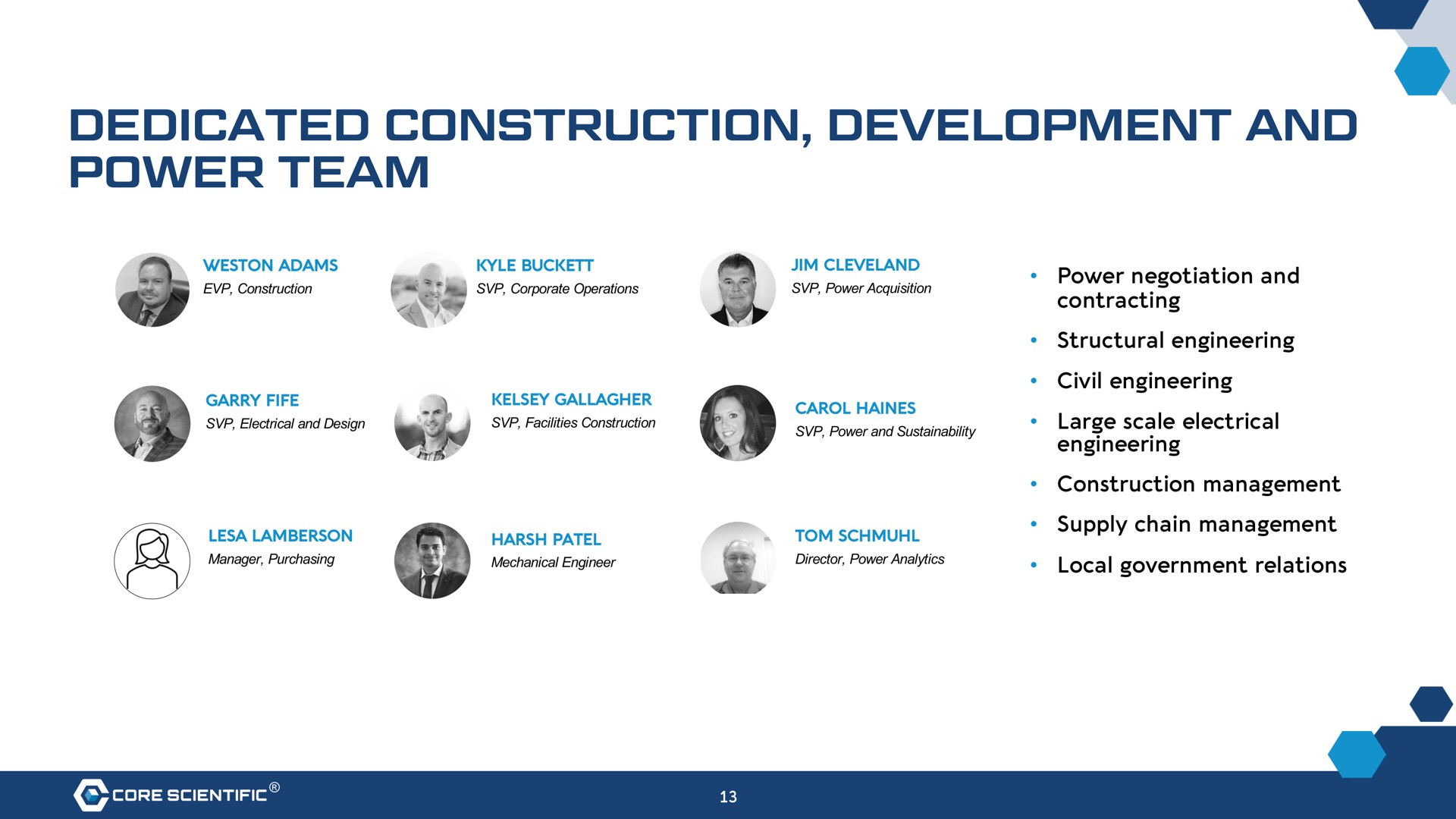dedicated construction development and power team | Core Scientific