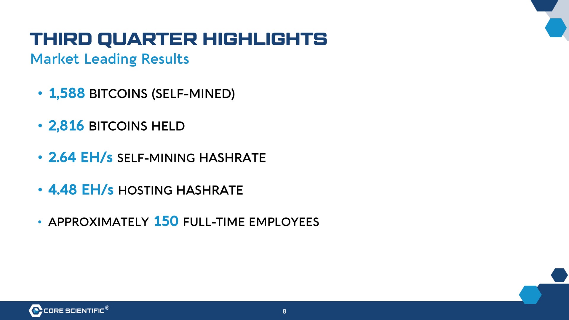 third quarter highlights market leading results self mined held self mining hosting | Core Scientific