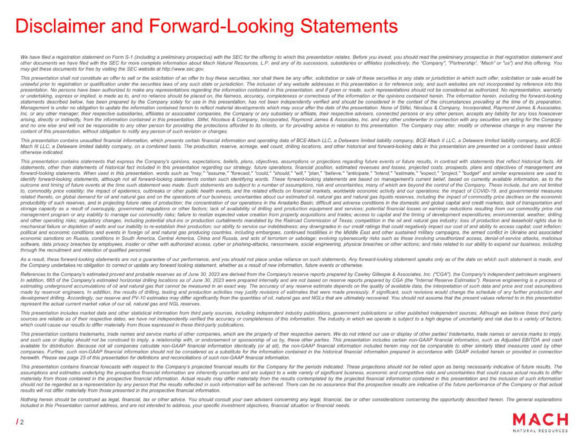 disclaimer and forward looking statements i | Mach Natural Resources