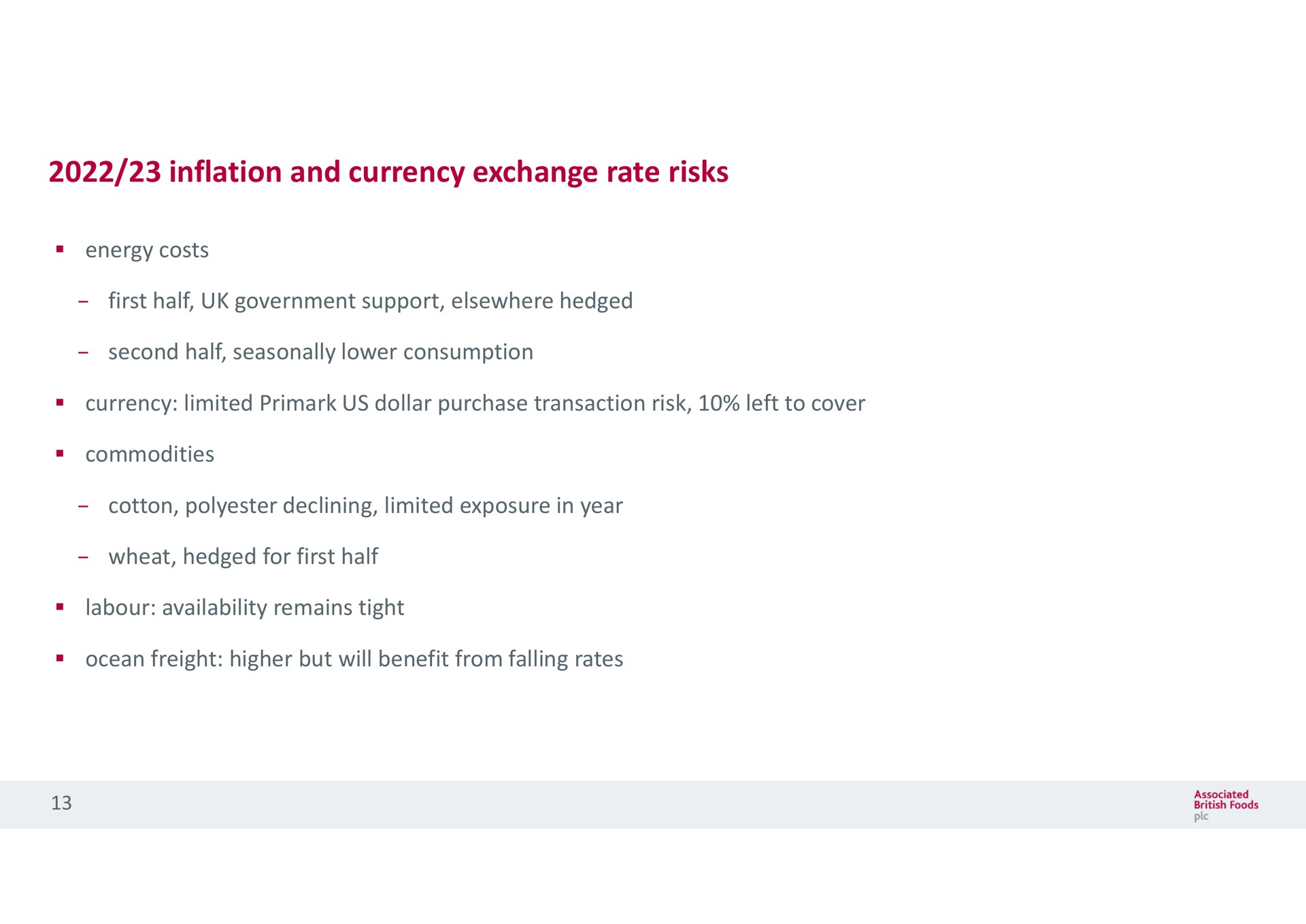 inflation and currency exchange rate risks energy costs | Associated British Foods