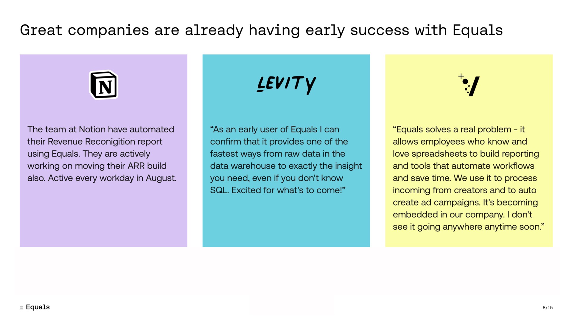 great companies are already having early success with equals levity | Equals