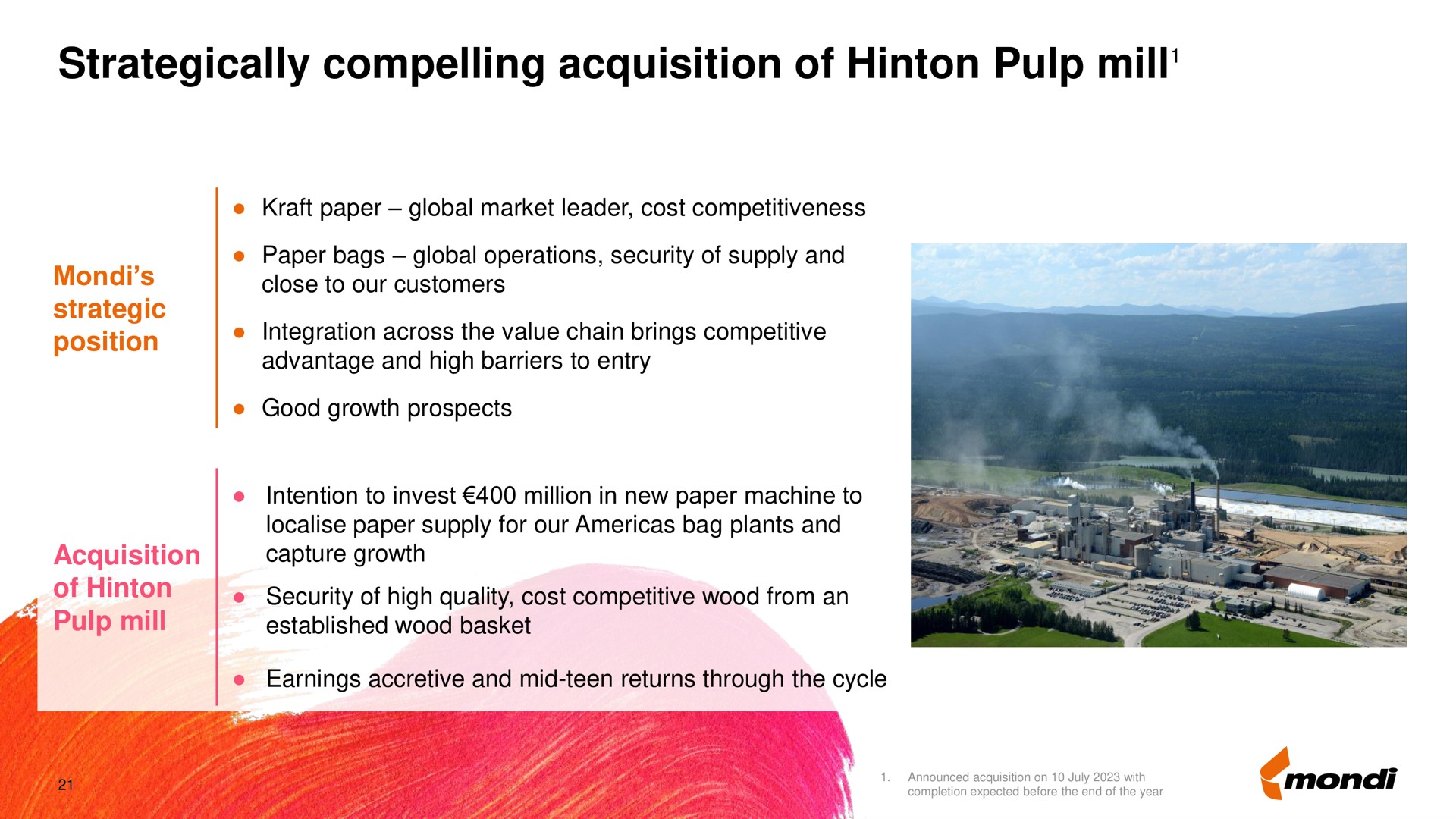 strategically compelling acquisition of pulp mill mill | Mondi