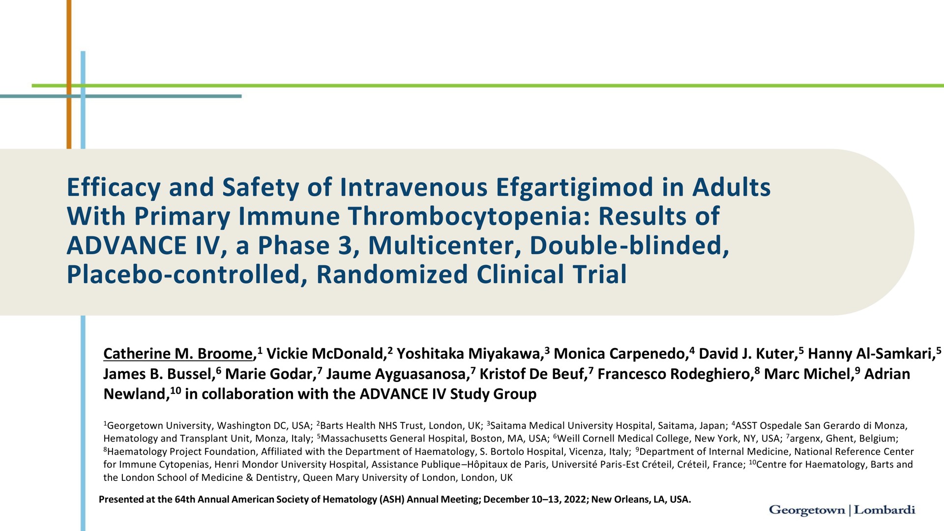 efficacy and safety of intravenous in adults with primary immune thrombocytopenia results of advance a phase double blinded placebo controlled randomized clinical trial | argenx SE