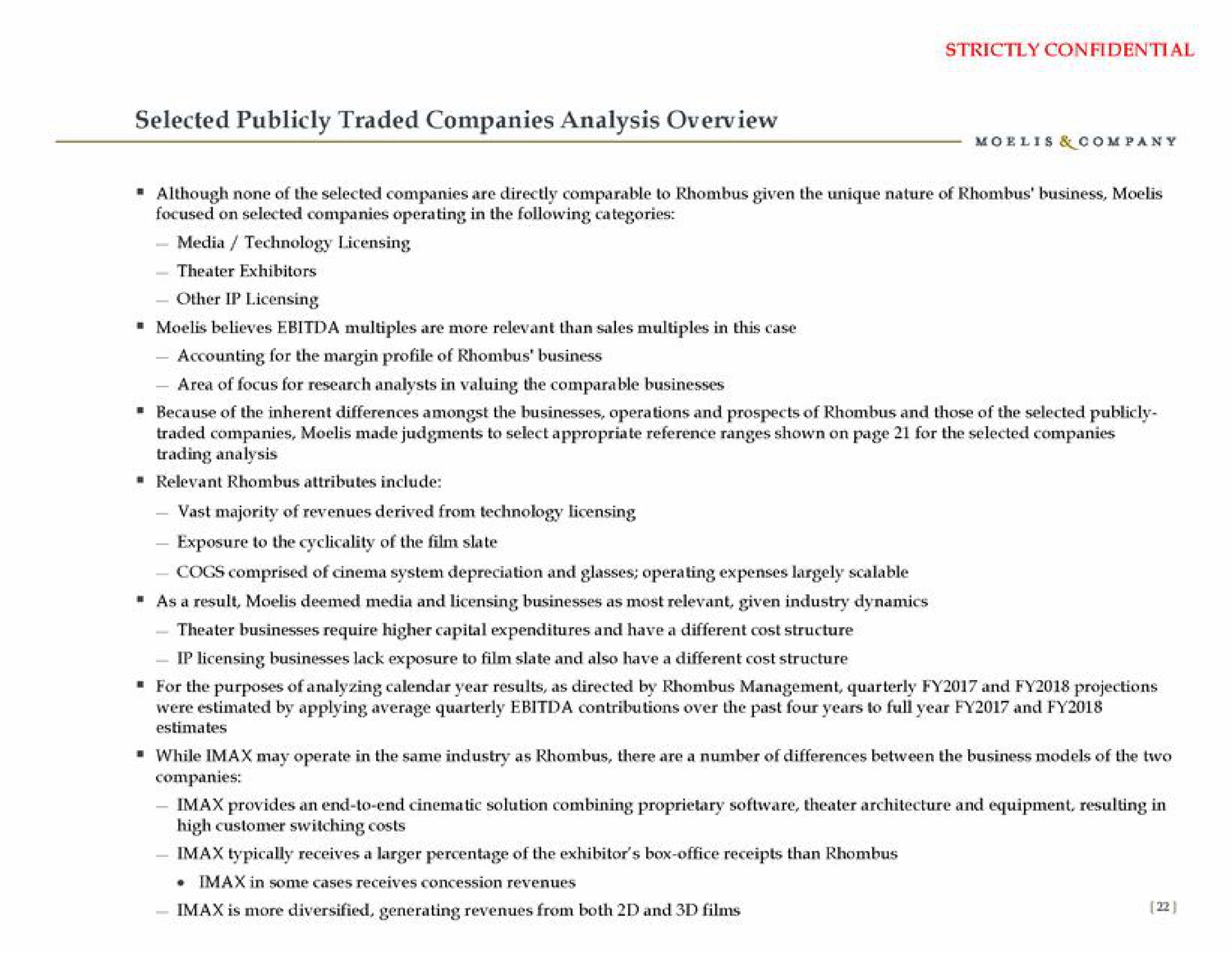 selected publicly traded companies analysis overview | Moelis & Company