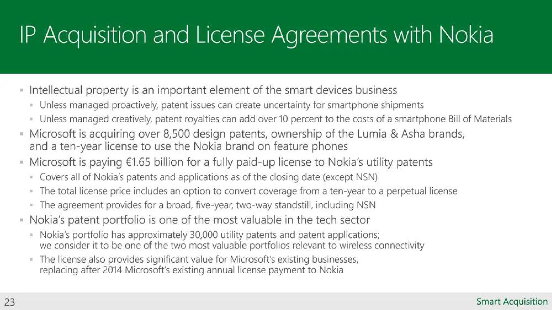 acquisition and license agreements with | Microsoft