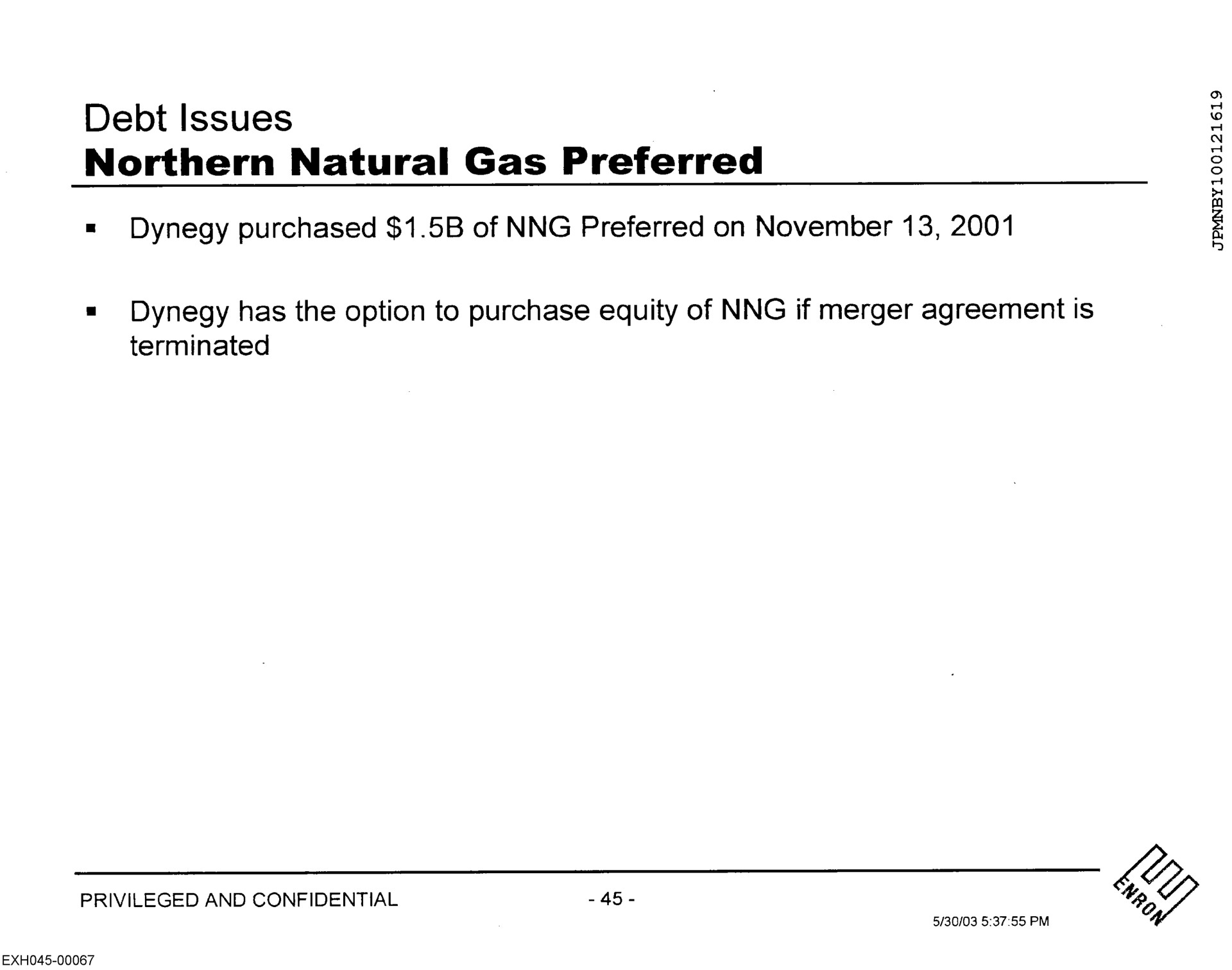 debt issues northern natural gas preferred | Enron