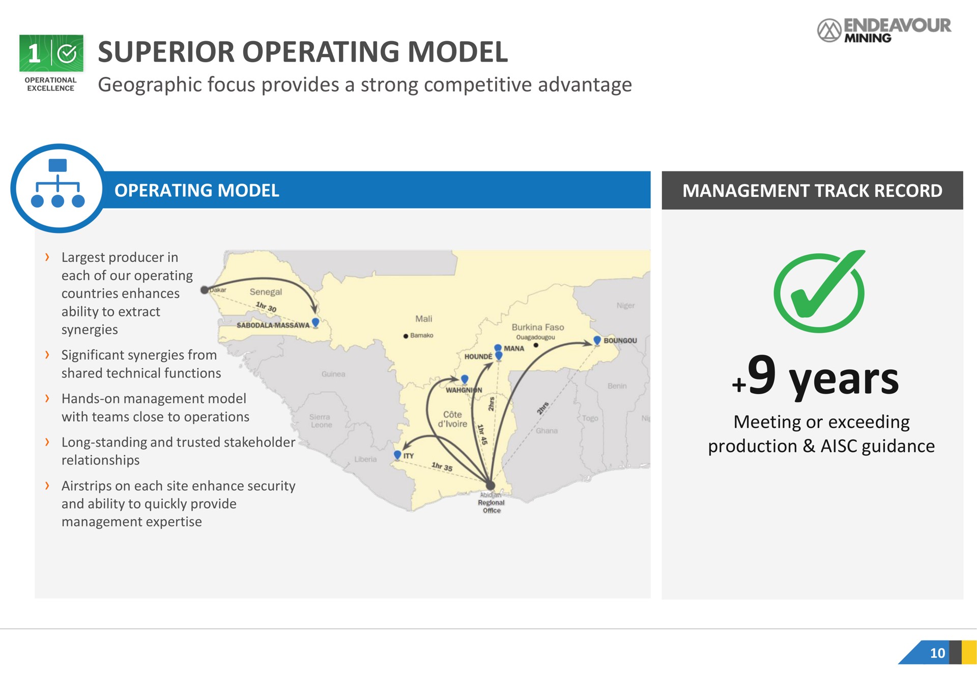 superior operating model geographic focus provides a strong competitive advantage years | Endeavour Mining