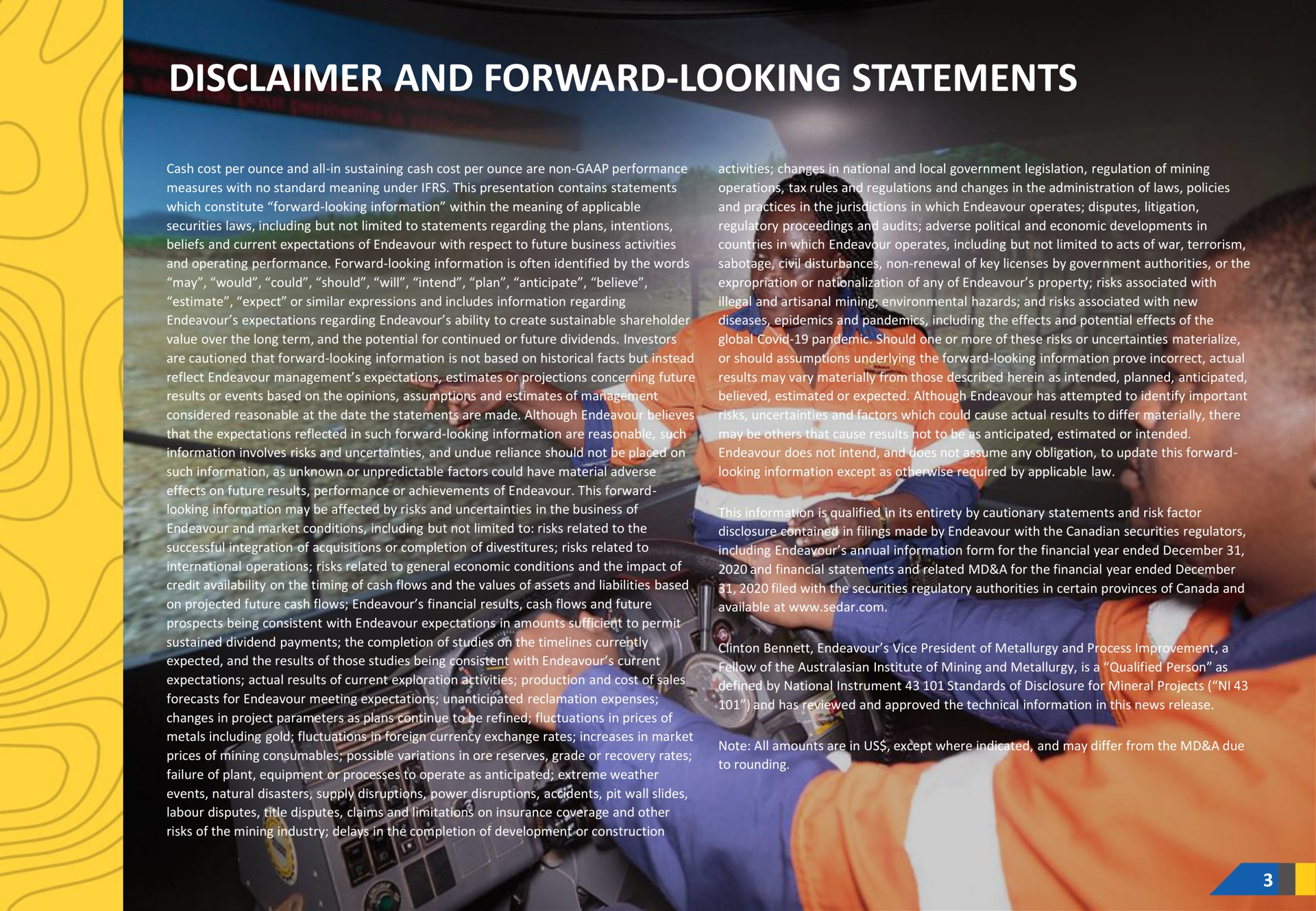 disclaimer and forward looking statements | Endeavour Mining