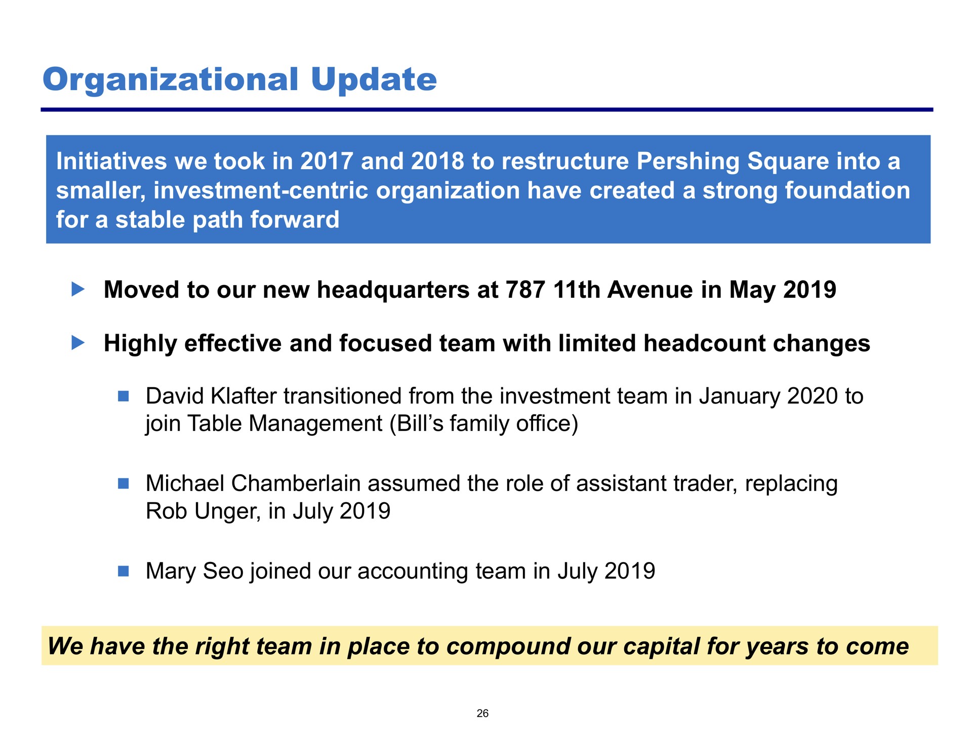 organizational update | Pershing Square