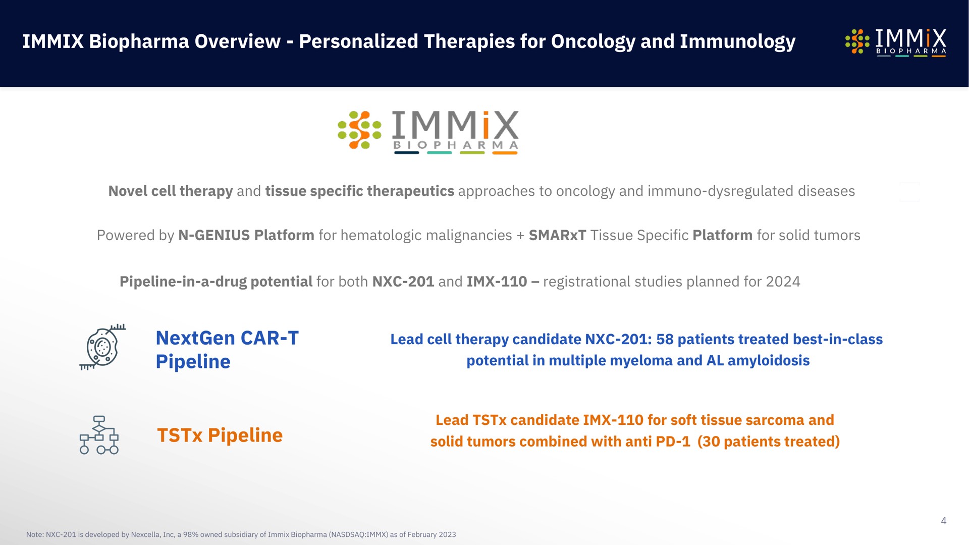 immix overview personalized therapies for oncology and immunology car pipeline pipeline | Immix Biopharma