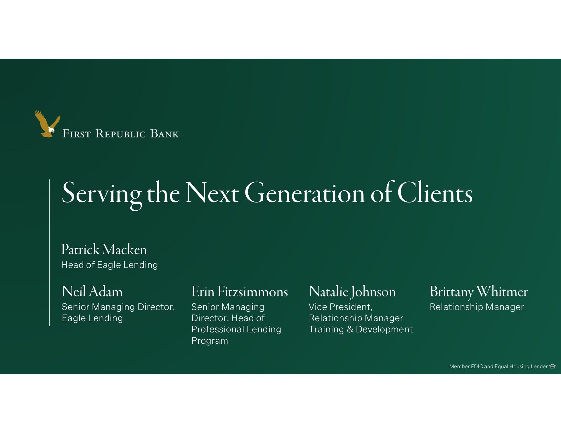 serving the next generation of clients oasis | First Republic Bank