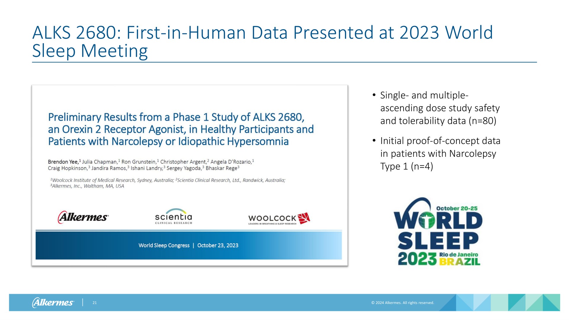first in human data presented at world sleep meeting | Alkermes