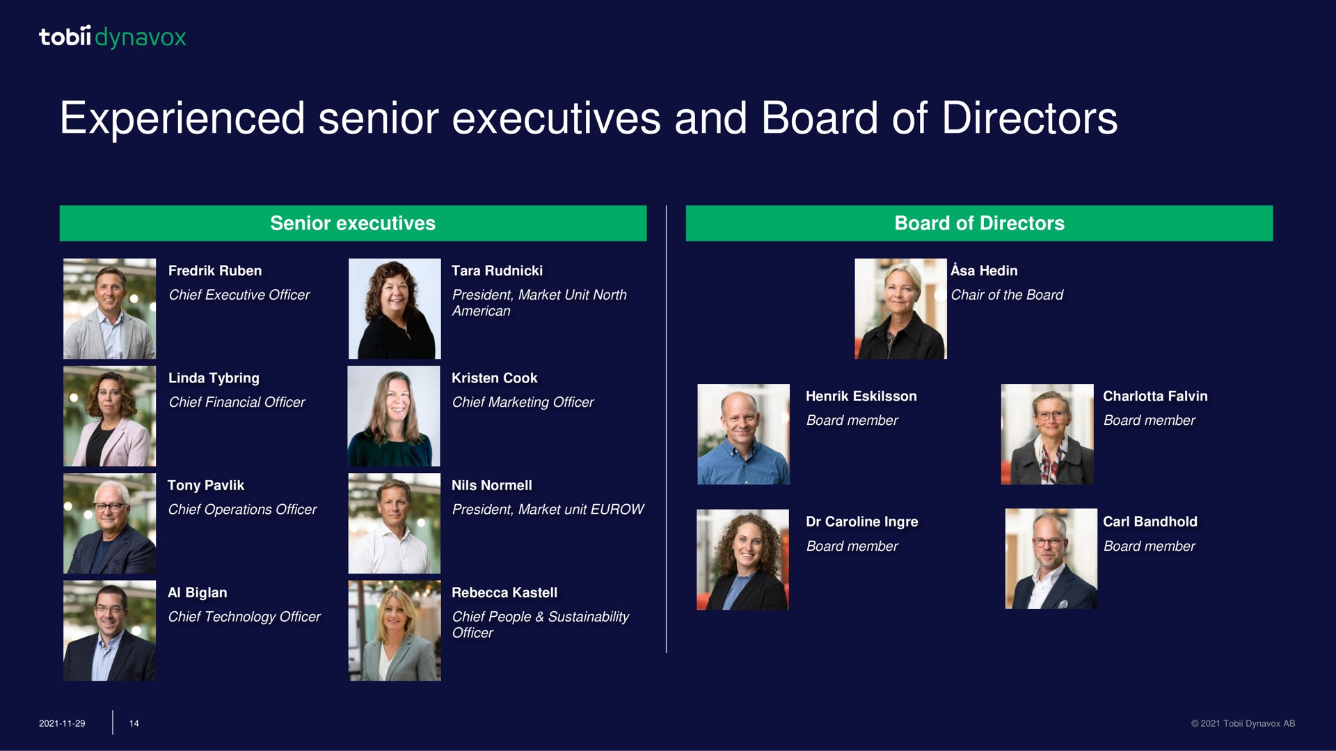 experienced senior executives and board of directors | Tobii Dynavox