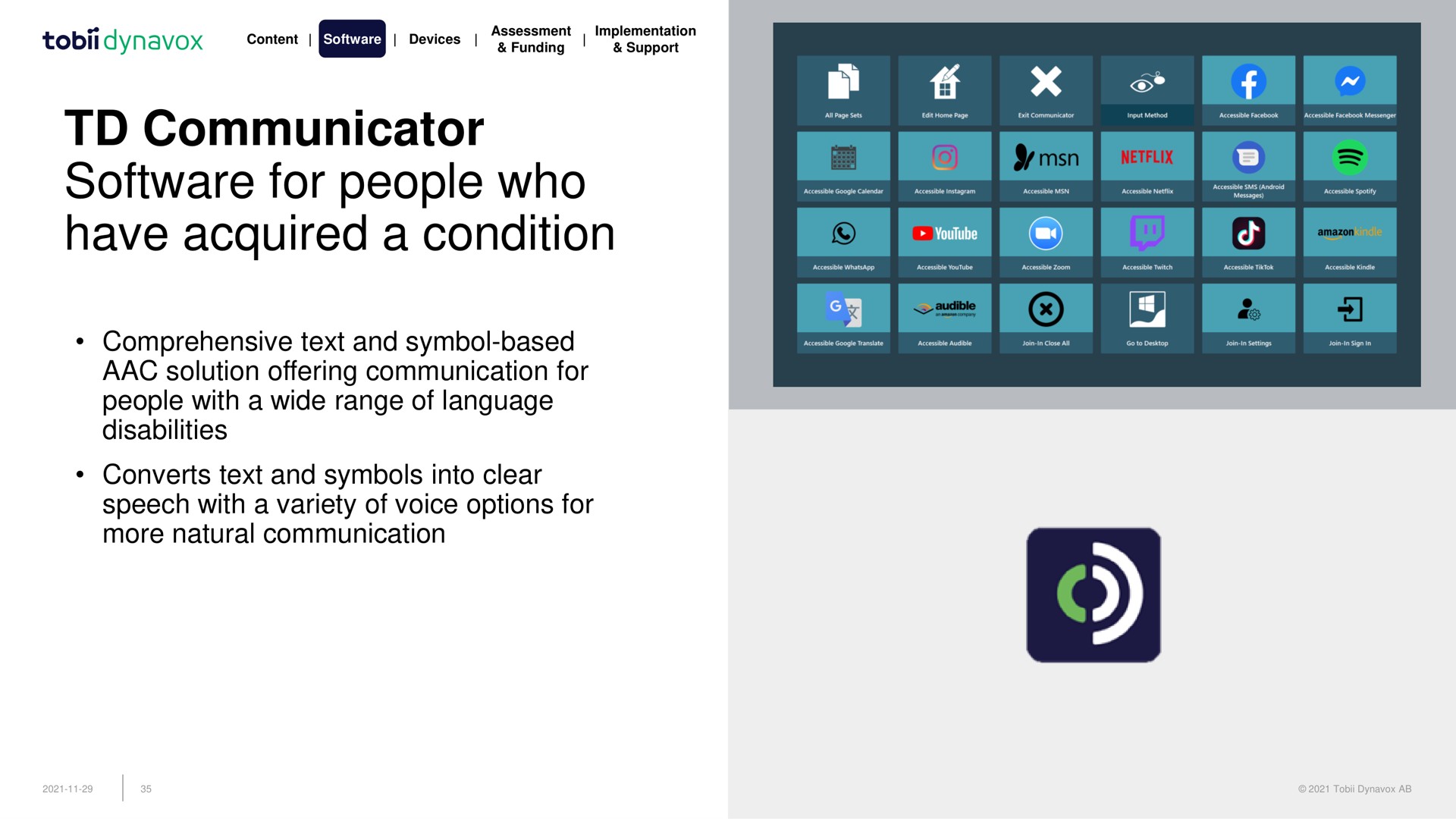 communicator for people who have acquired a condition | Tobii Dynavox