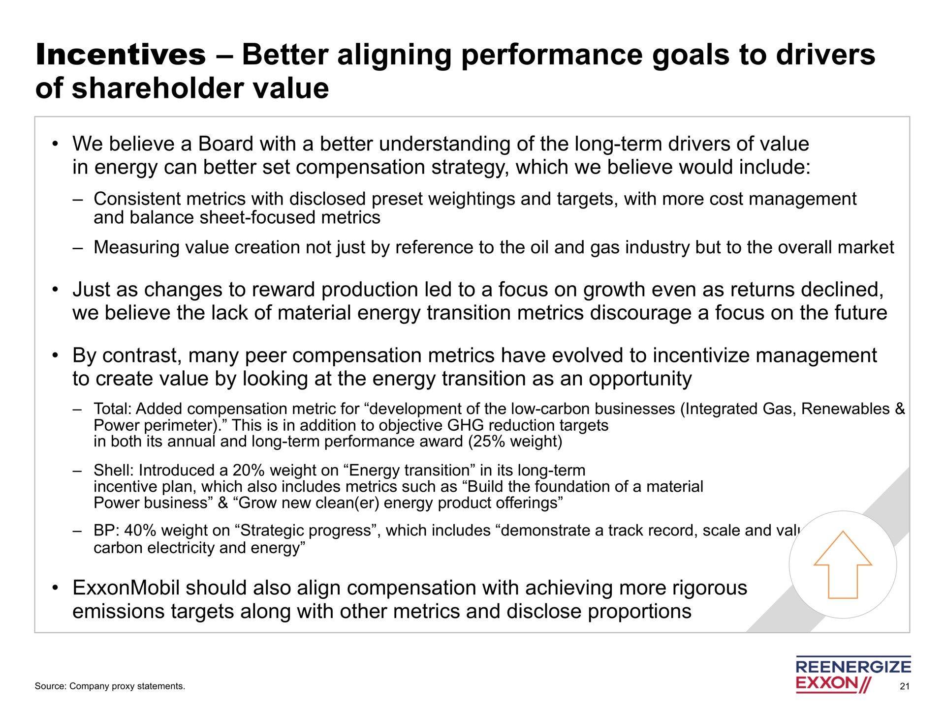 incentives better aligning performance goals to drivers of shareholder value | Engine No. 1