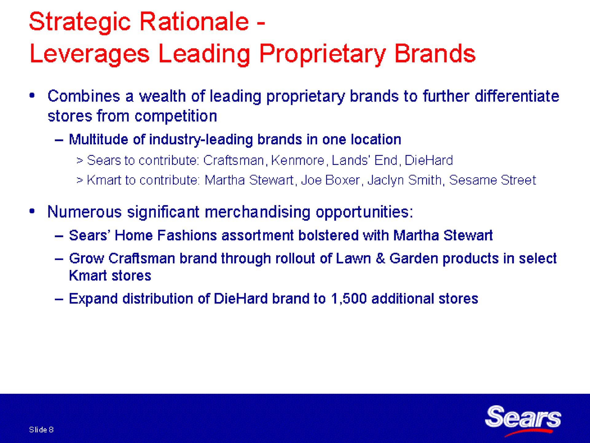 strategic rationale leverages leading proprietary brands | Sears