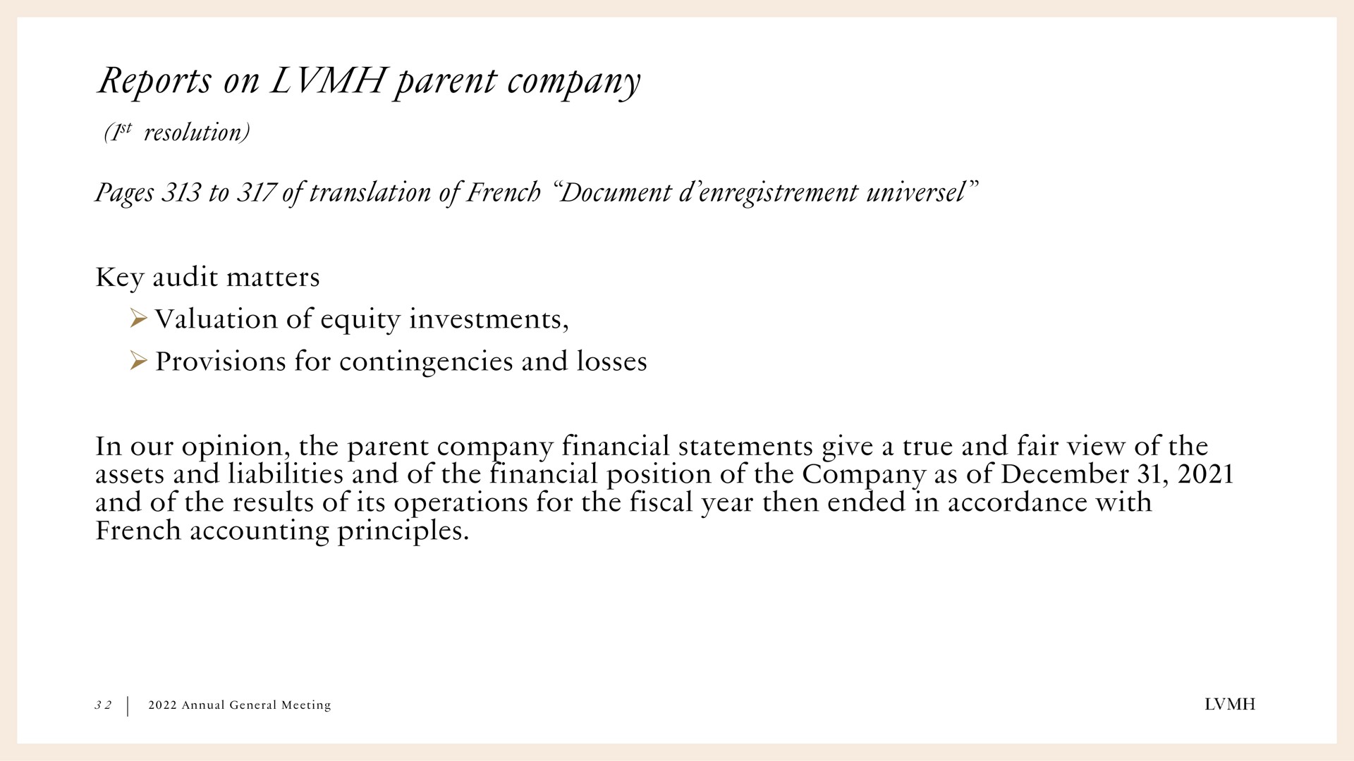 reports on parent company | LVMH