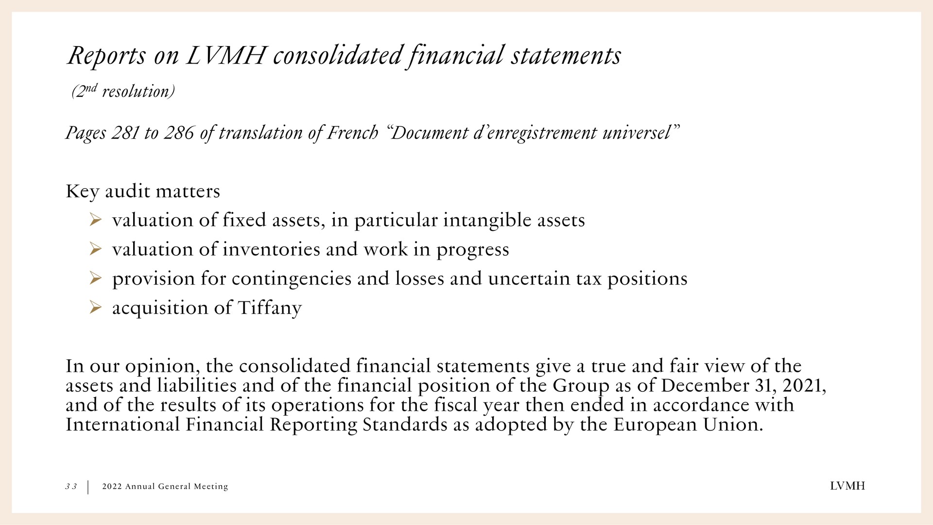 reports on consolidated financial statements | LVMH