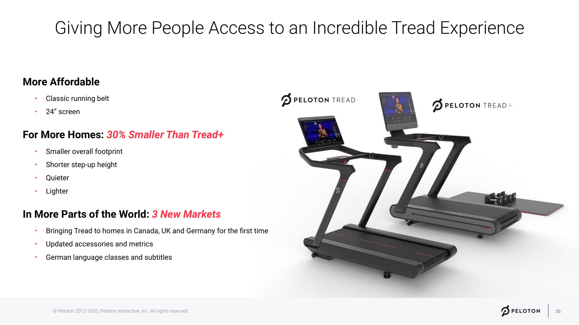 more affordable for more homes smaller than tread in more parts of the world new markets giving people access to an incredible experience | Peloton