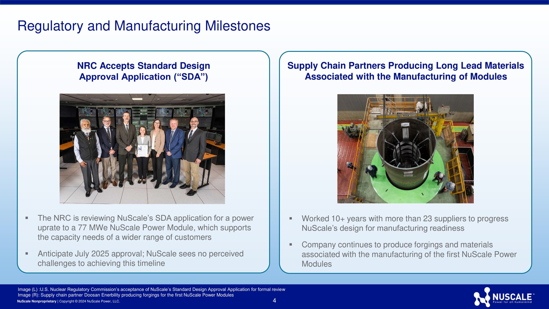 regulatory and manufacturing milestones | Nuscale