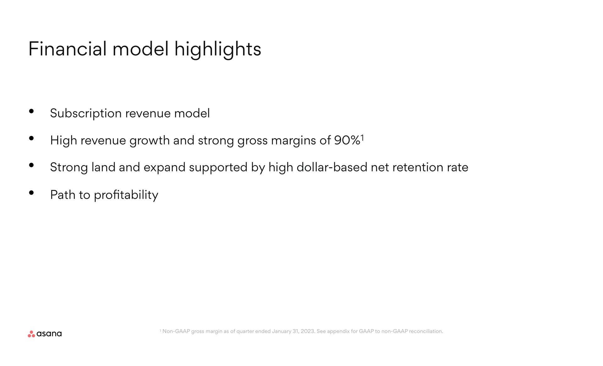 financial model highlights | Asana