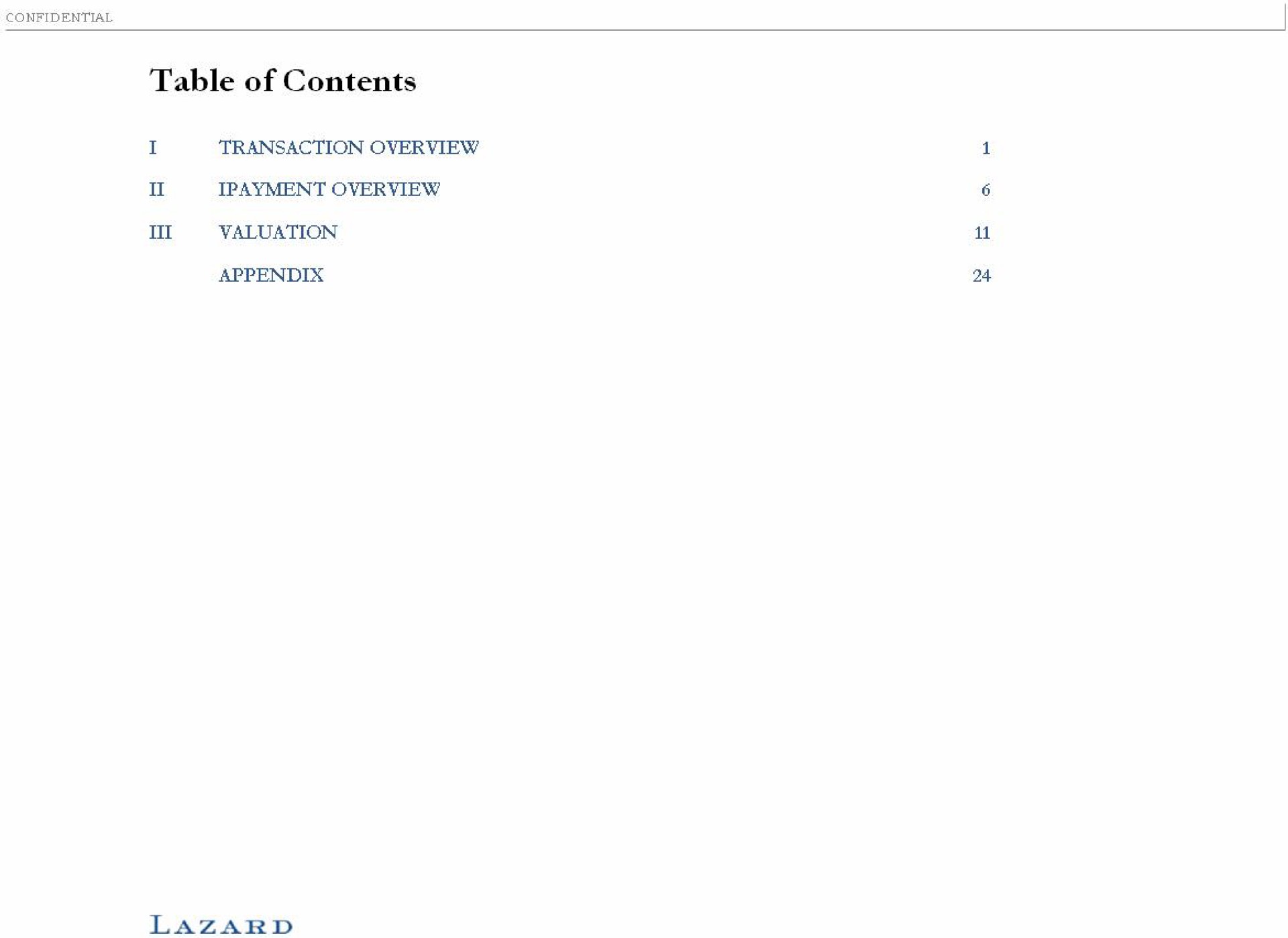 table of contents | Lazard