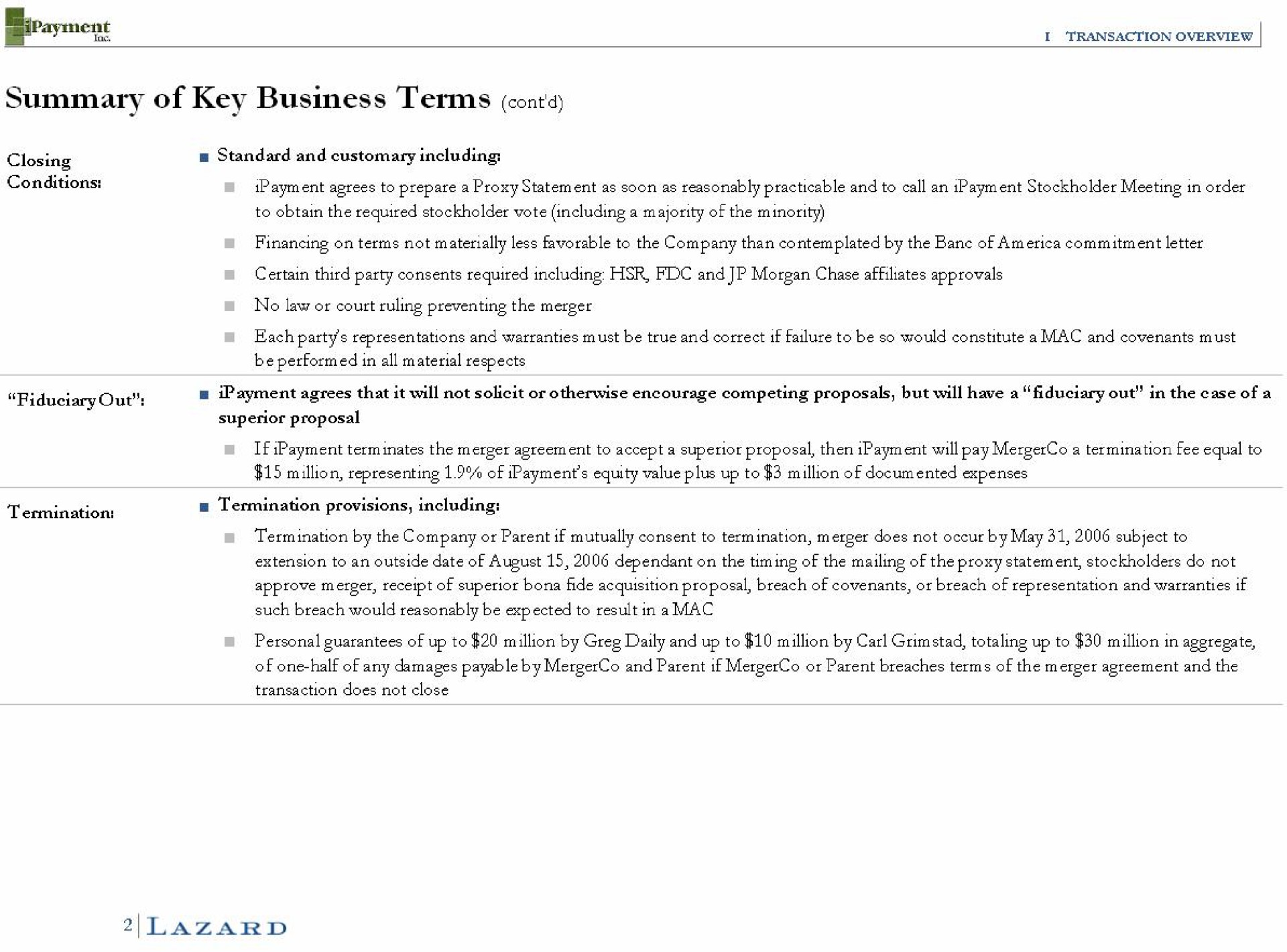 summary of key business terms | Lazard