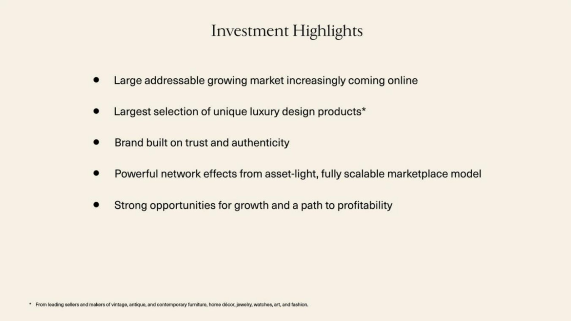 investment highlights | 1stDibs