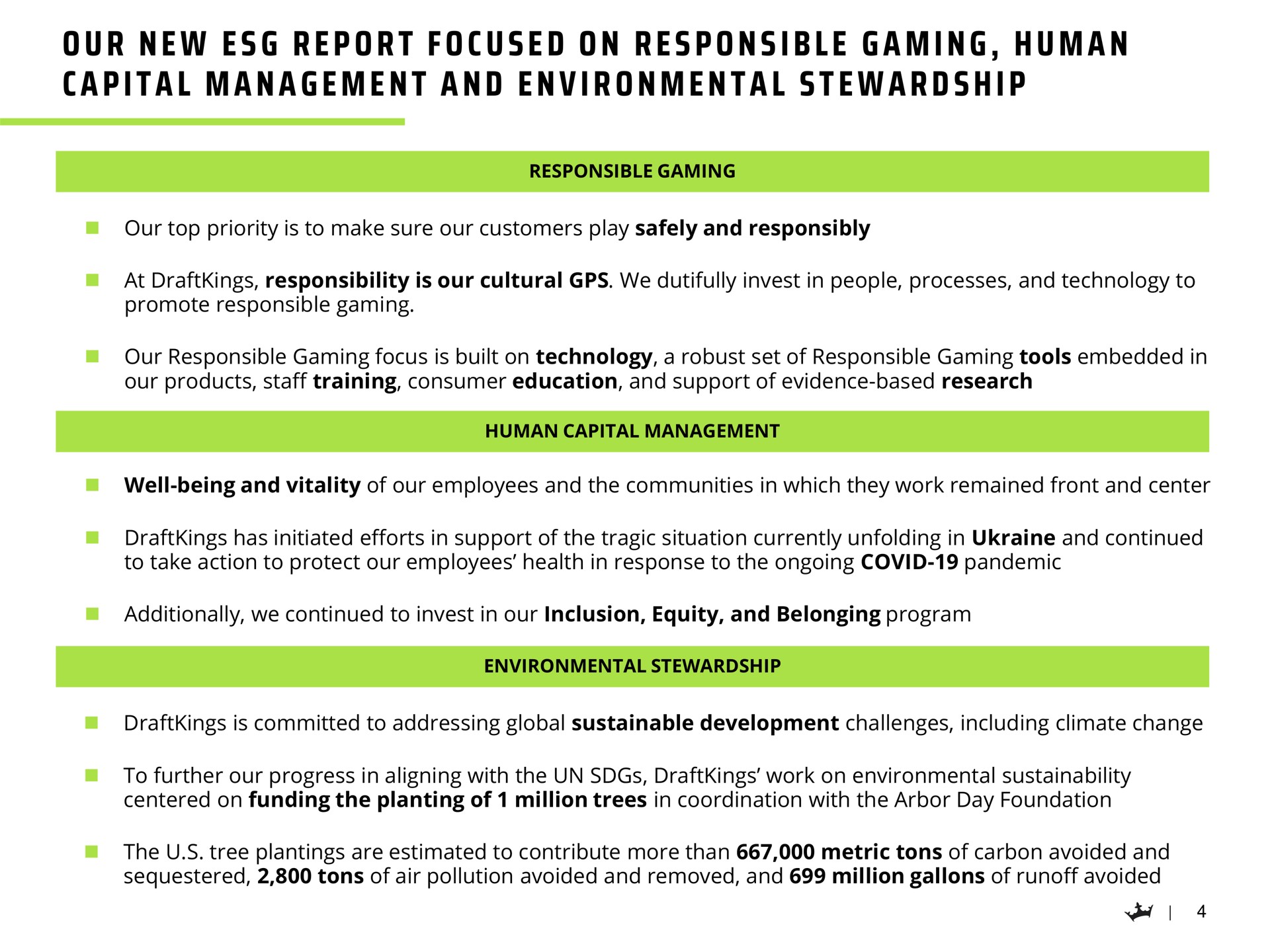 i a i a a i a a a a i a a i our new report focused on responsible gaming human capital management and environmental stewardship | DraftKings