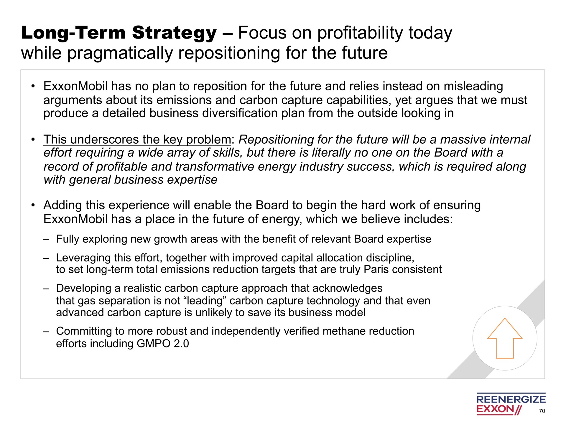 long term strategy focus on profitability today while pragmatically repositioning for the future | Engine No. 1