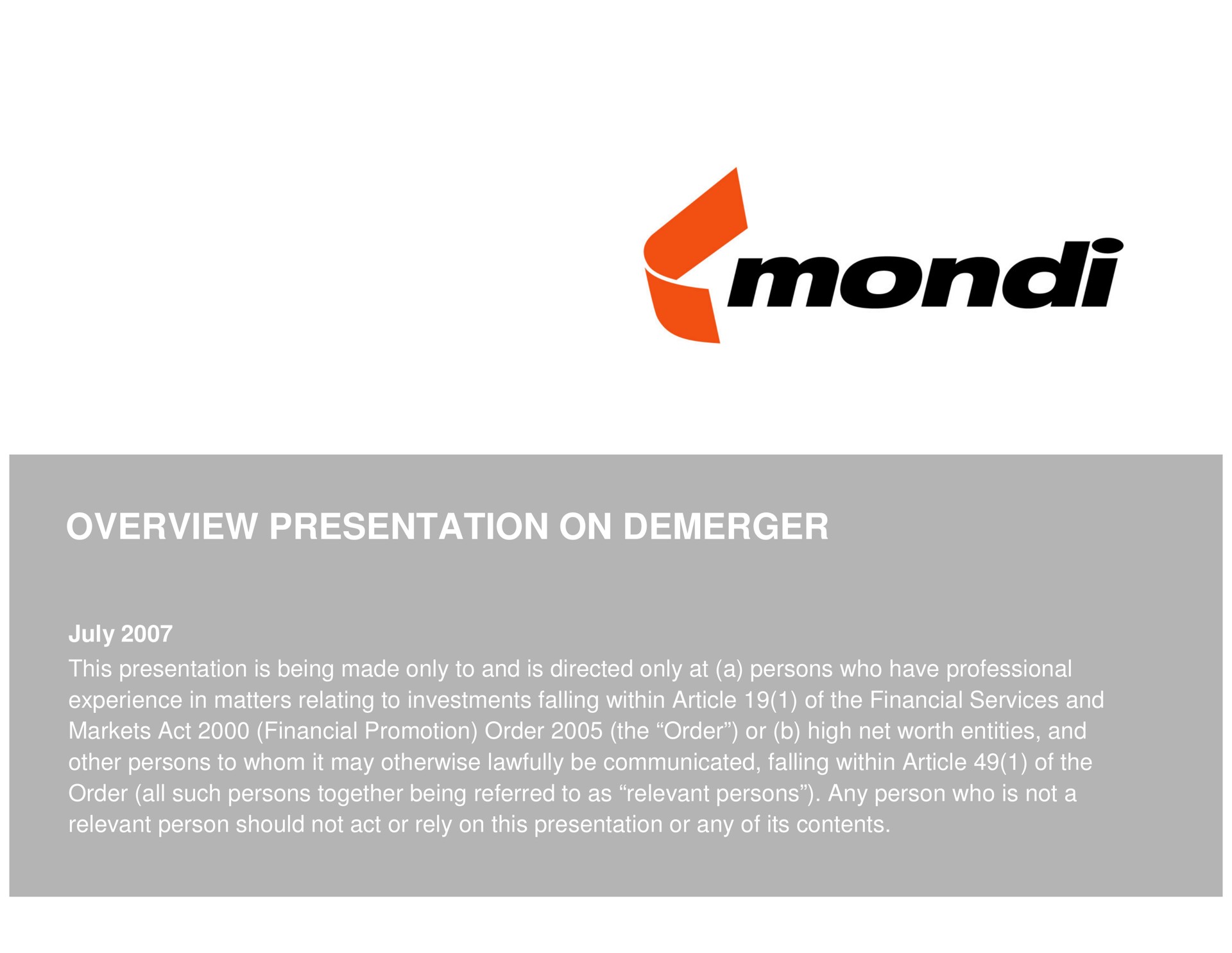overview presentation on | Mondi