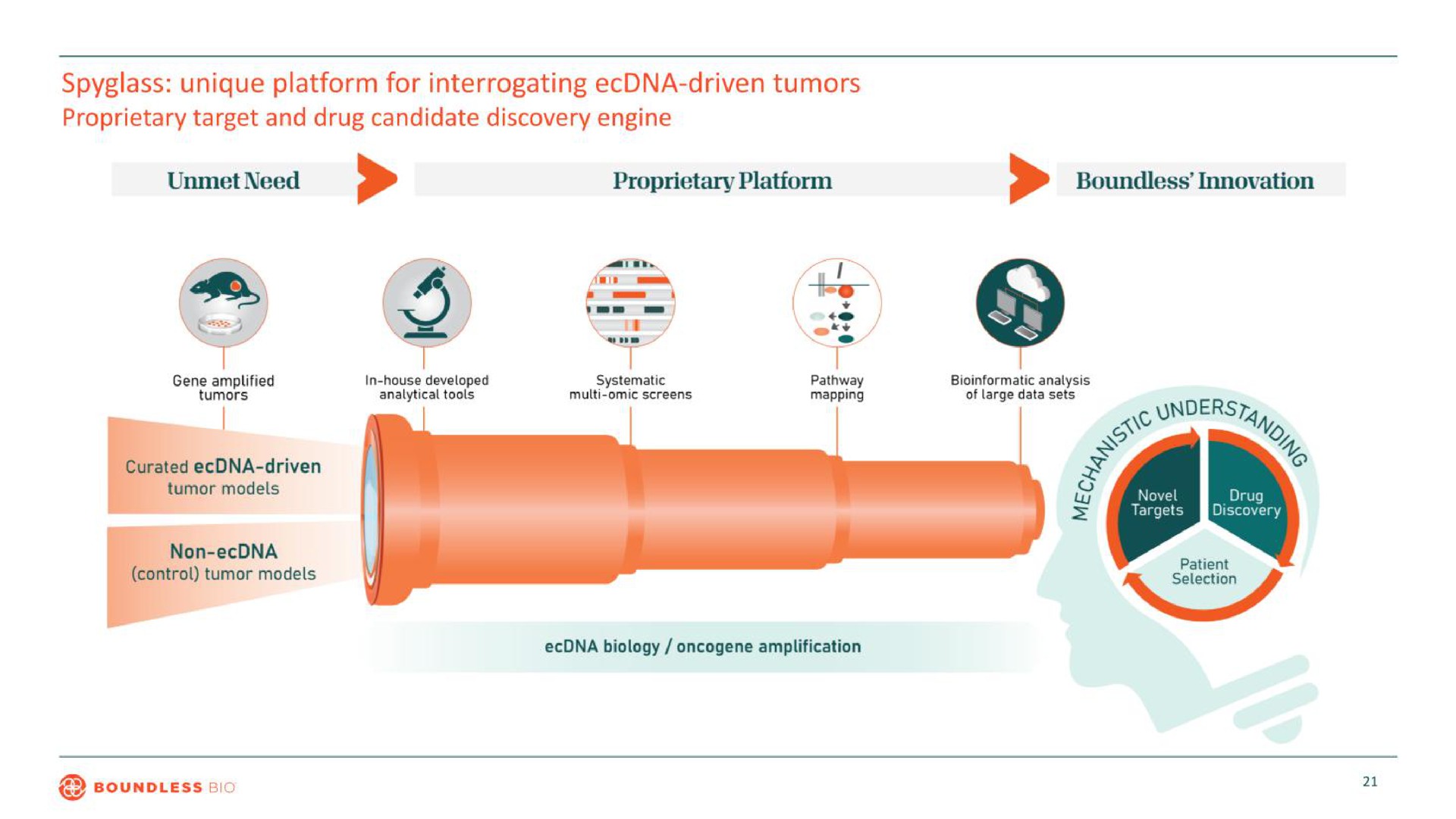 spyglass unique platform for interrogating driven tumors proprietary target and drug candidate discovery engine unmet need proprietary platform boundless innovation | Boundless Bio