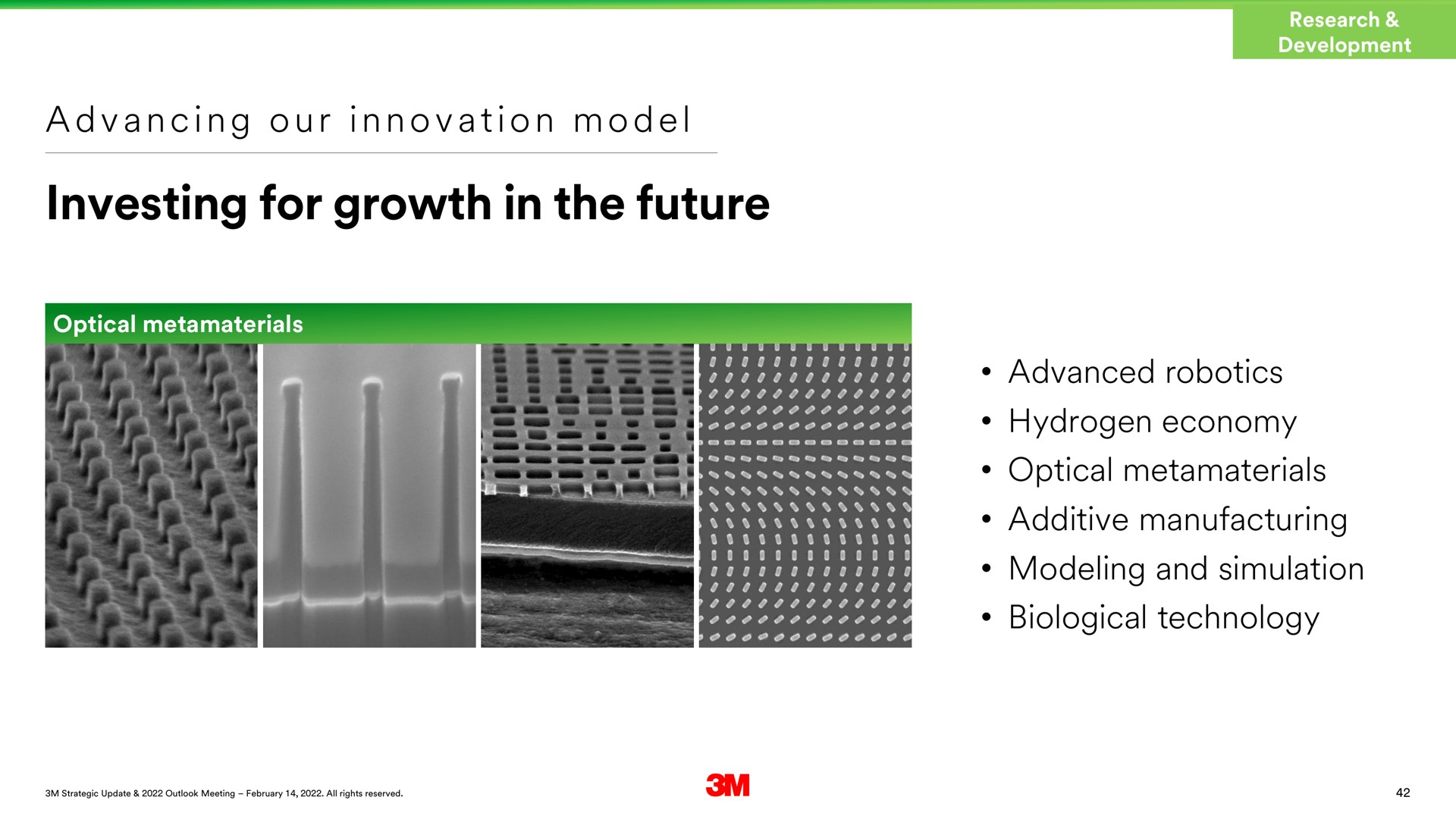 a a i i a i investing for growth in the future advanced hydrogen economy optical additive manufacturing modeling and simulation biological technology advancing our innovation model | 3M