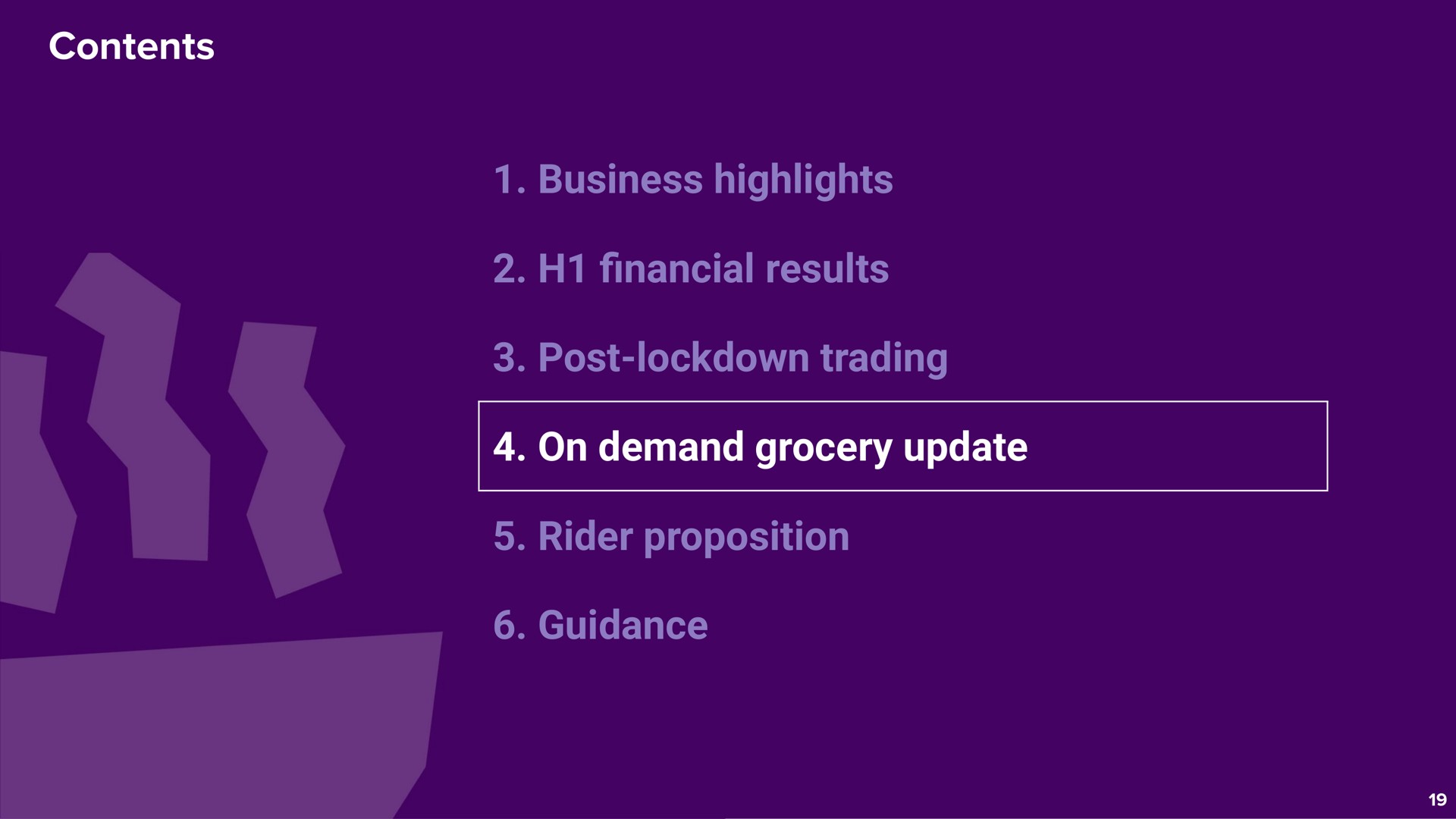 contents business highlights results post trading on demand grocery update rider proposition guidance yam | Deliveroo