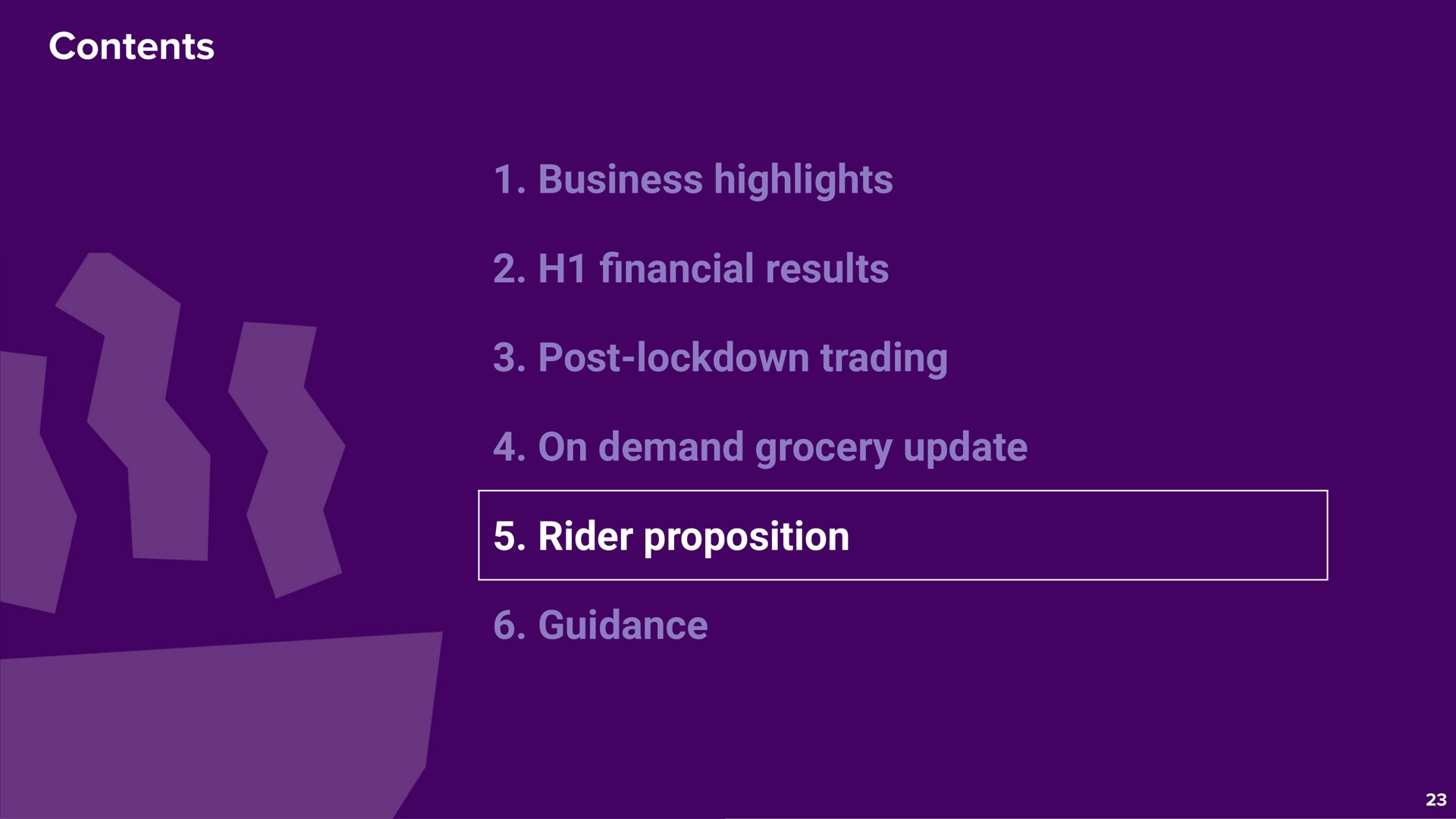 contents business highlights results post trading on demand grocery update rider proposition guidance yam wee | Deliveroo