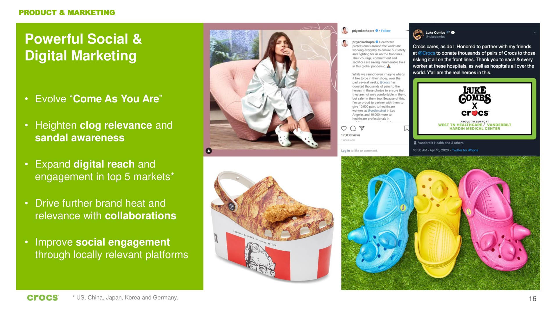 powerful social digital marketing a heighten clog relevance and late a cay luke west drive further brand heat and relevance with collaborations expand reach and engagement in top markets improve engagement through locally relevant platforms | Crocs