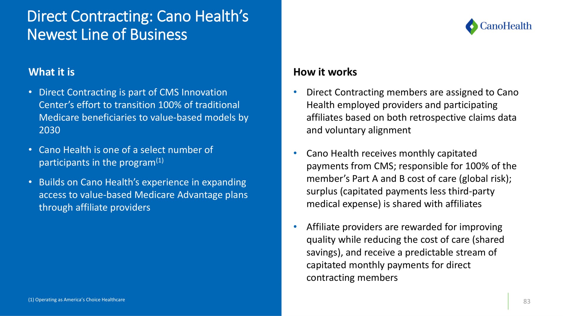 direct contracting health line of business | Cano Health