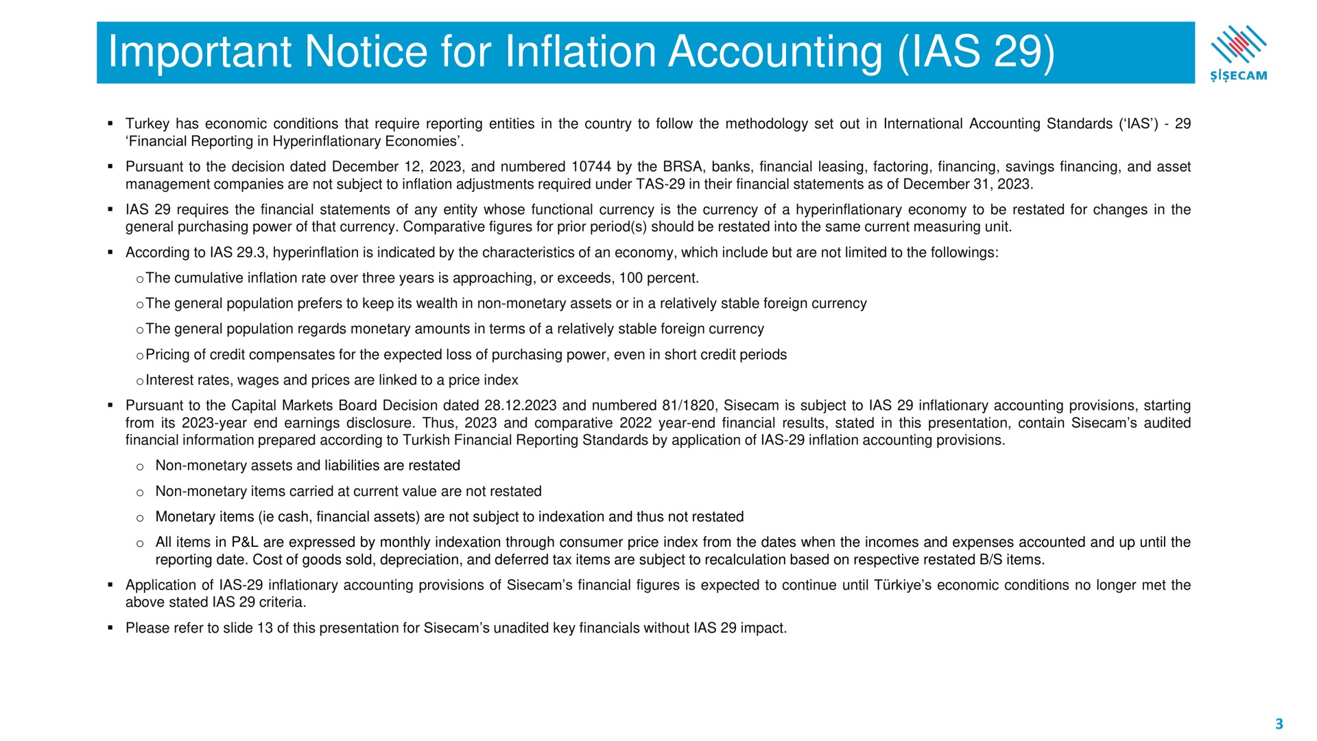 important notice for inflation accounting | Sisecam Resources