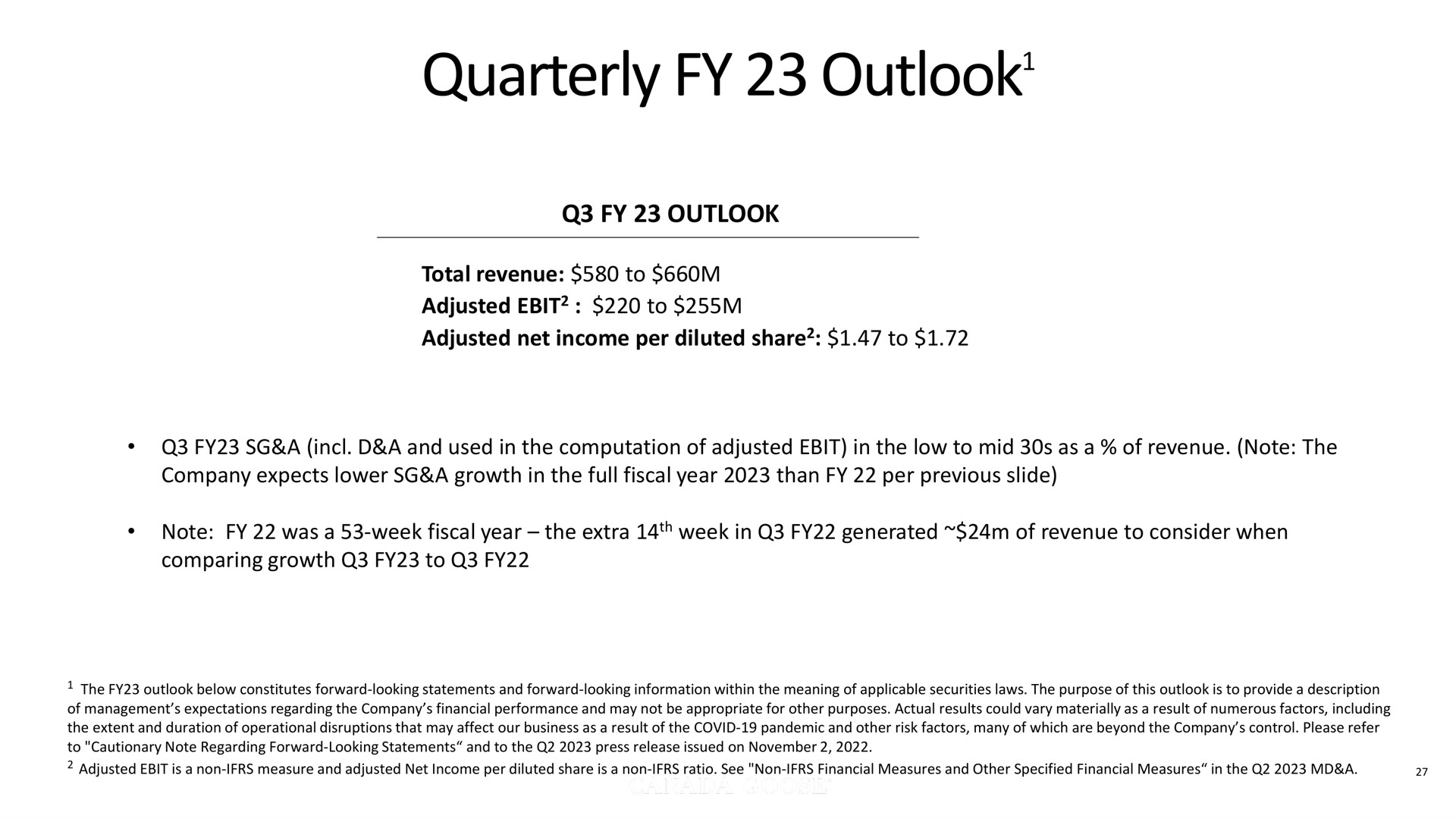 quarterly outlook outlook | Canada Goose