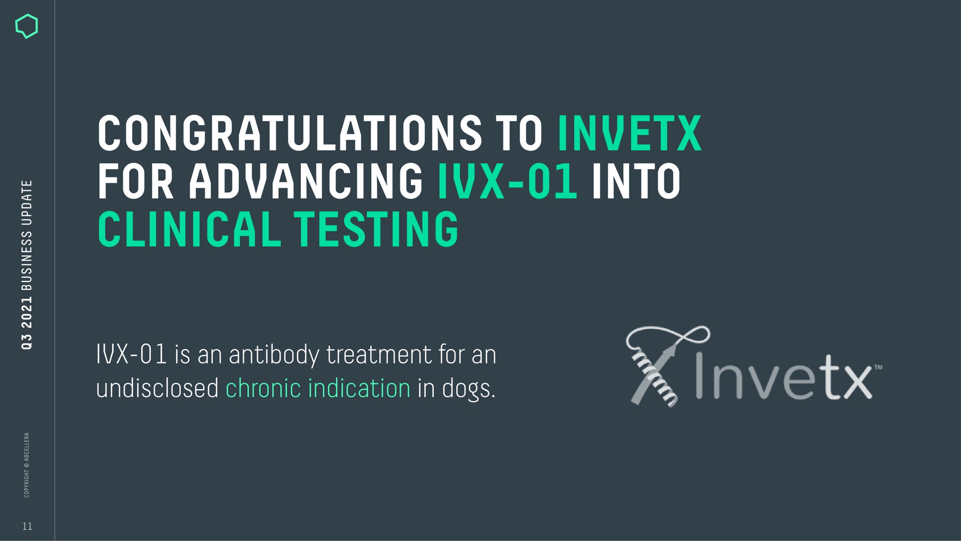 congratulations to for advancing into clinical testing is an antibody treatment for an undisclosed chronic indication in dogs | AbCellera