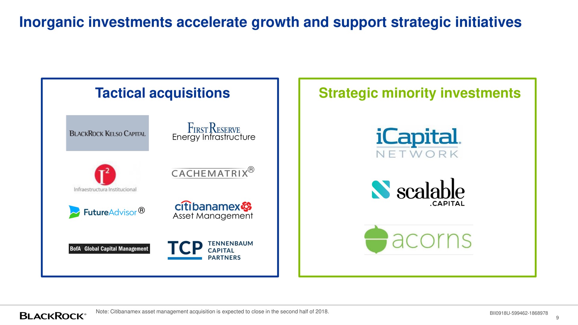 inorganic investments accelerate growth and support strategic initiatives tactical acquisitions strategic minority investments scalable | BlackRock