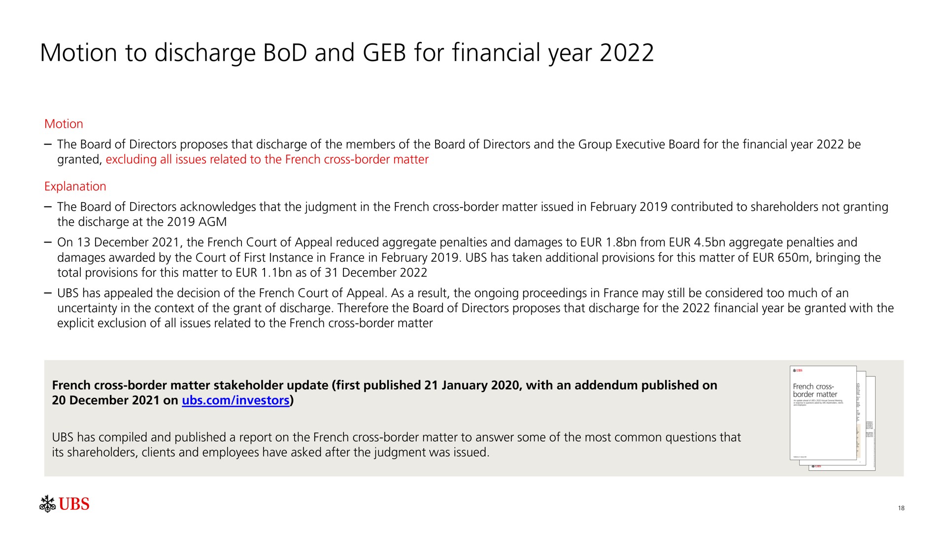 motion to discharge bod and for financial year | UBS